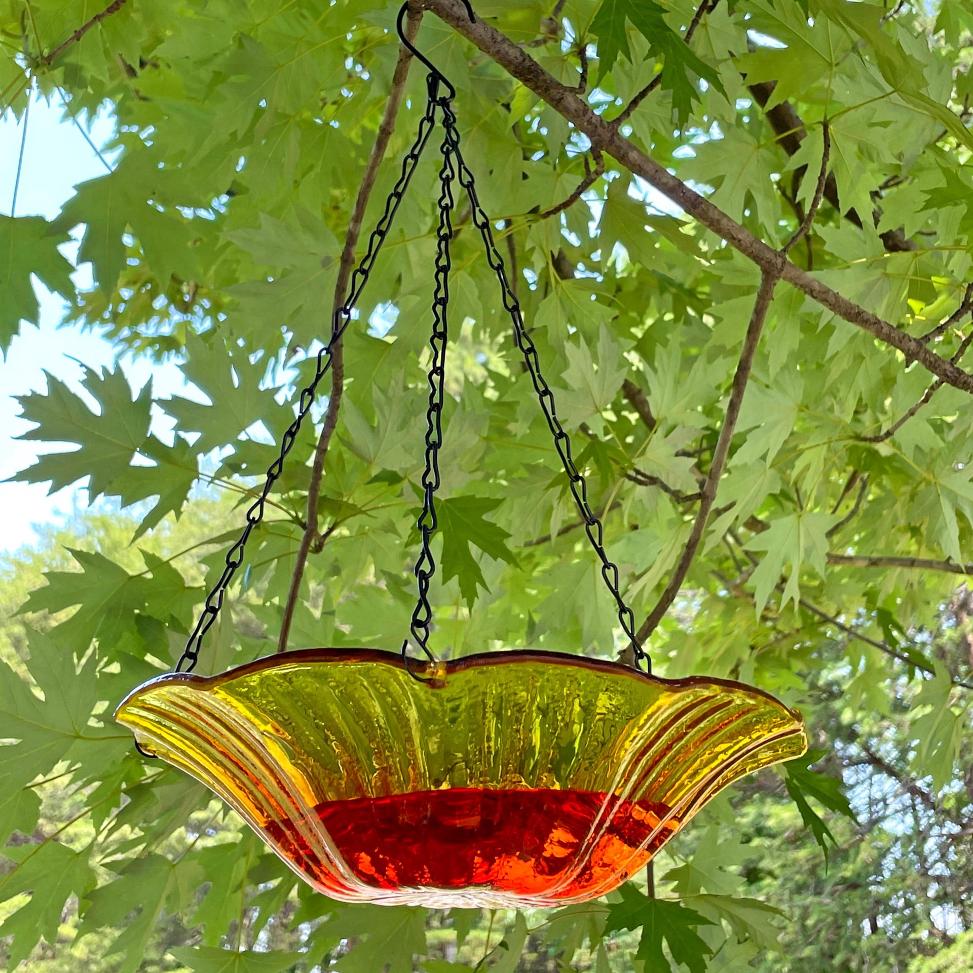 slide 5 of 6, Backyard Glory Hanging Glass 16.54-in H Yellow Glass Complete birdbath, 1 ct