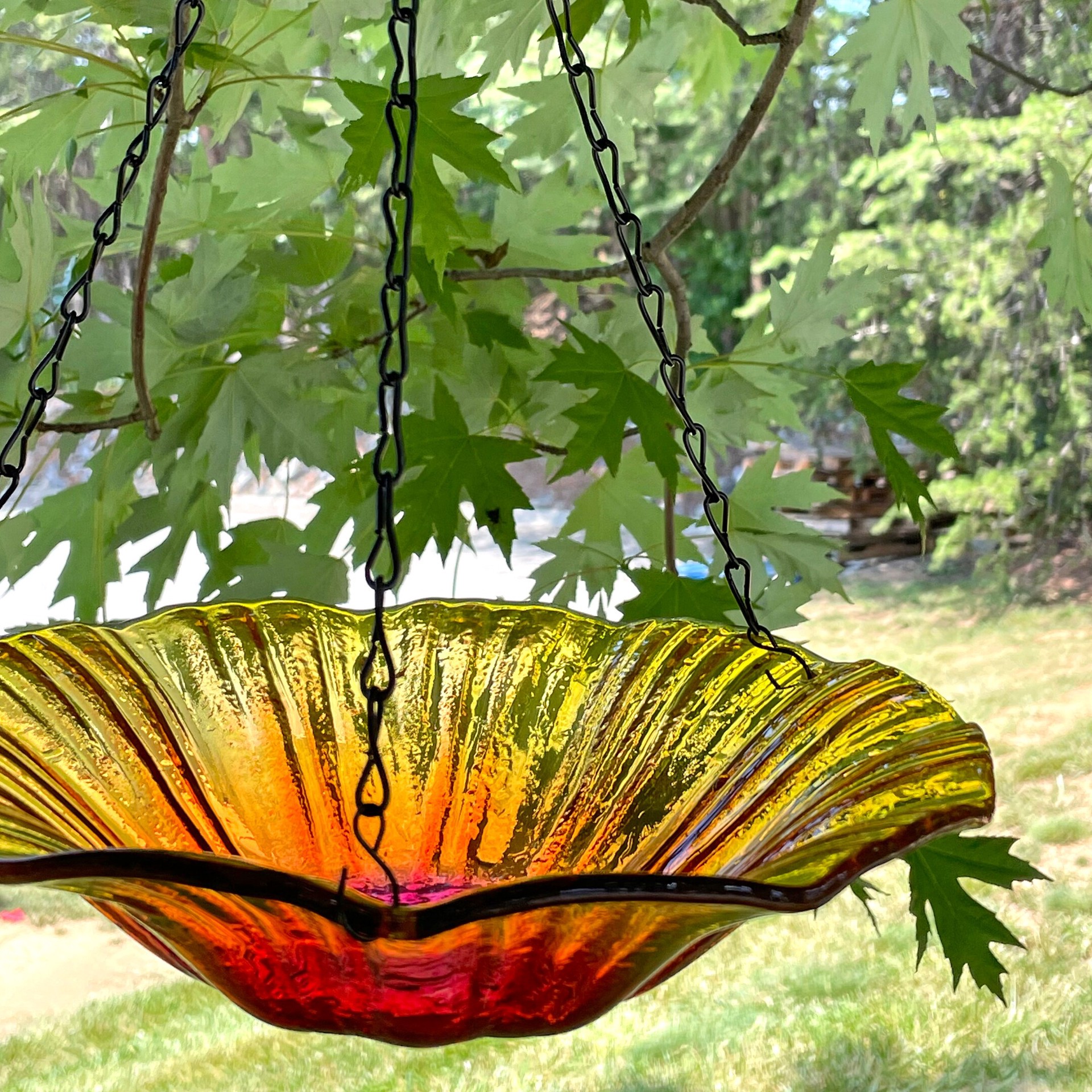 slide 6 of 6, Backyard Glory Hanging Glass 16.54-in H Yellow Glass Complete birdbath, 1 ct
