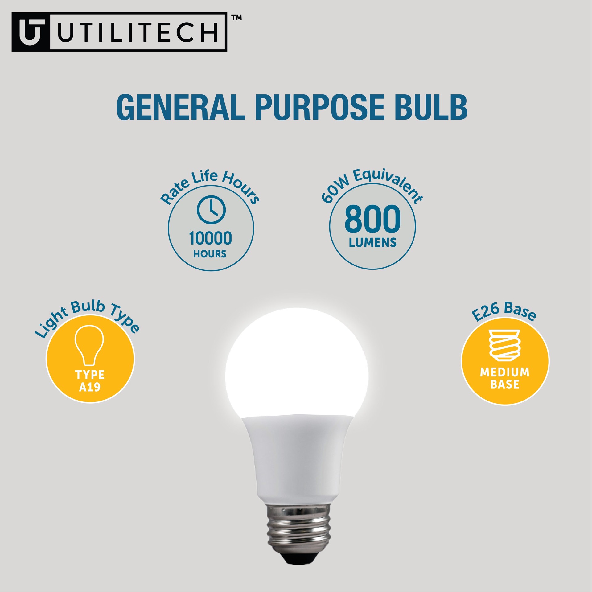 slide 2 of 6, Utilitech 60 -Watt EQ A19 Daylight E26 LED General purpose Light Bulb 16 -Pack, 1 ct