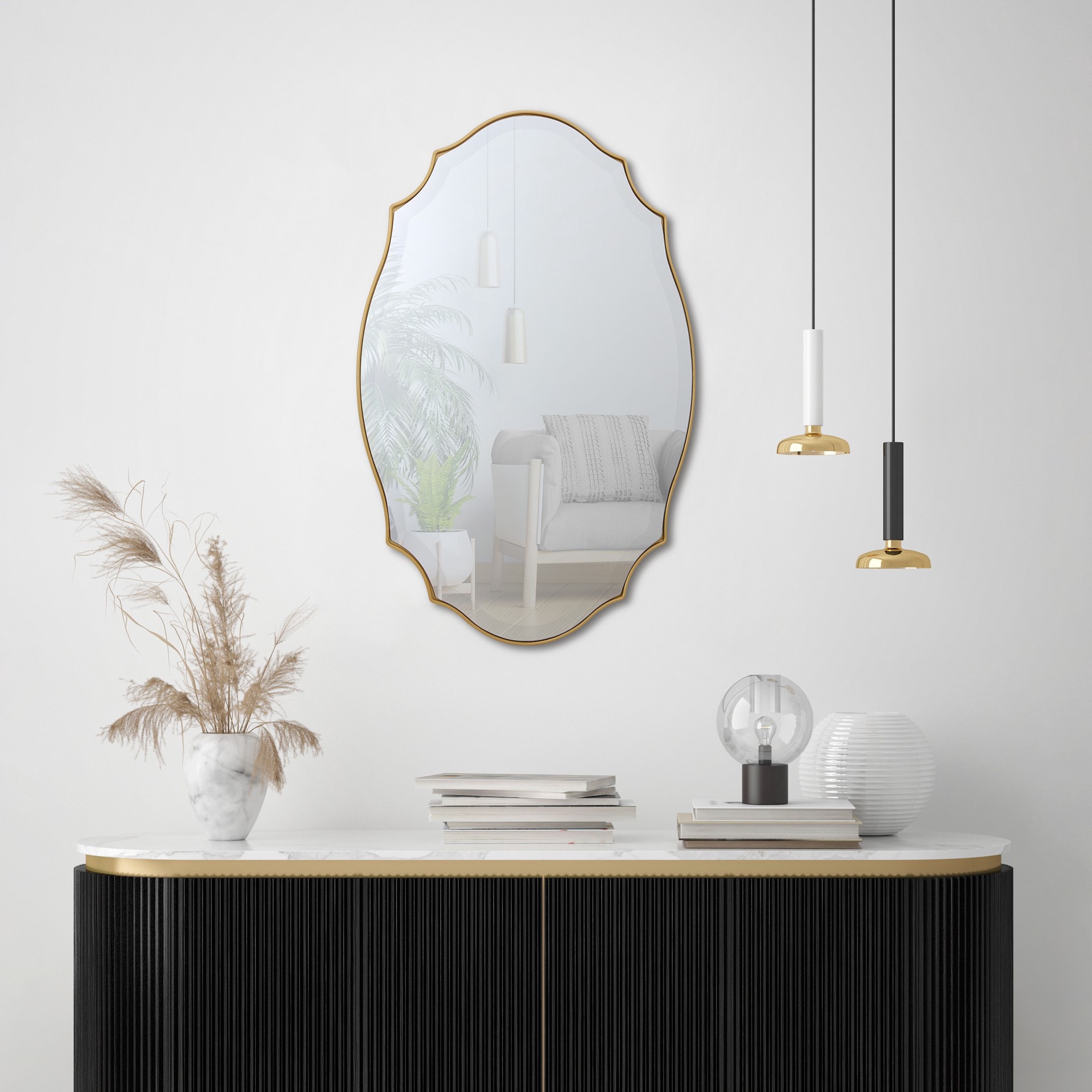 slide 1 of 6, allen + roth 22-in W x 34.0-in H Oval Gold Beveled Wall Mirror, 1 ct