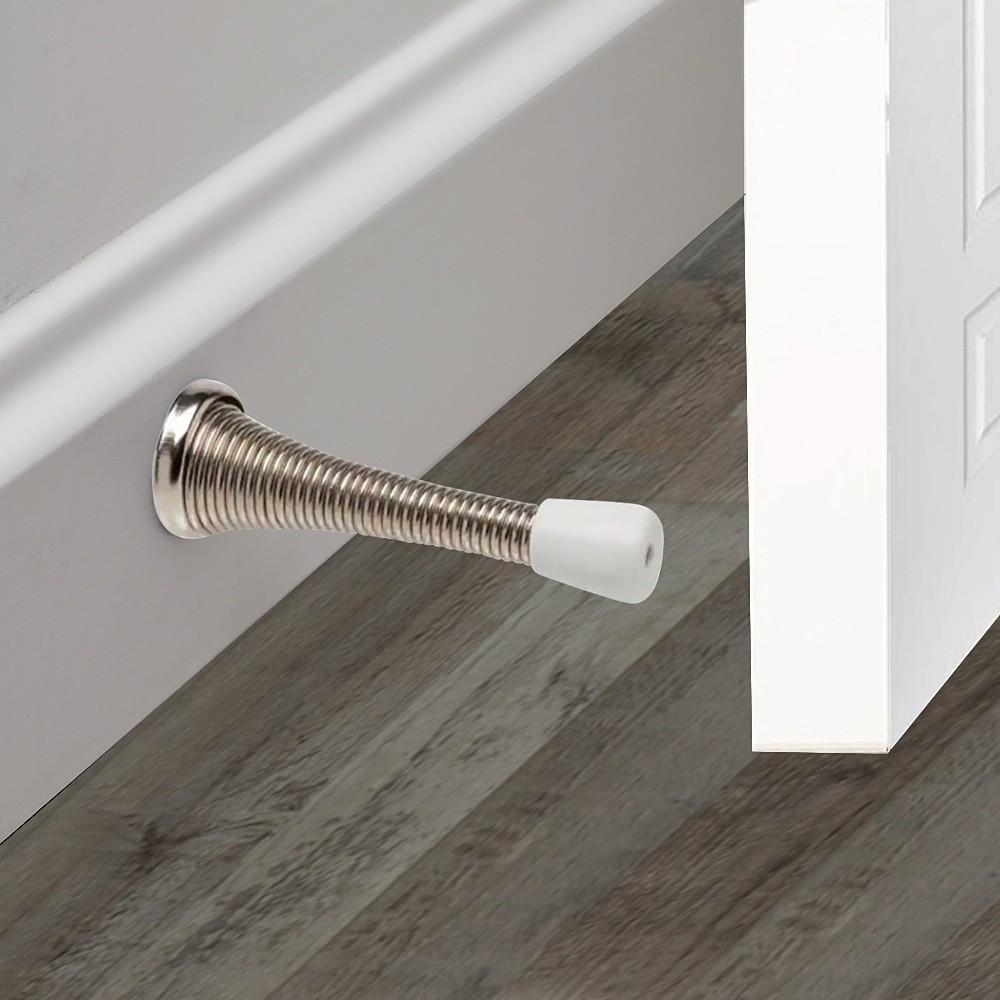 slide 2 of 6, RELIABILT 3-in Chrome Spring Door Stop, 1 ct