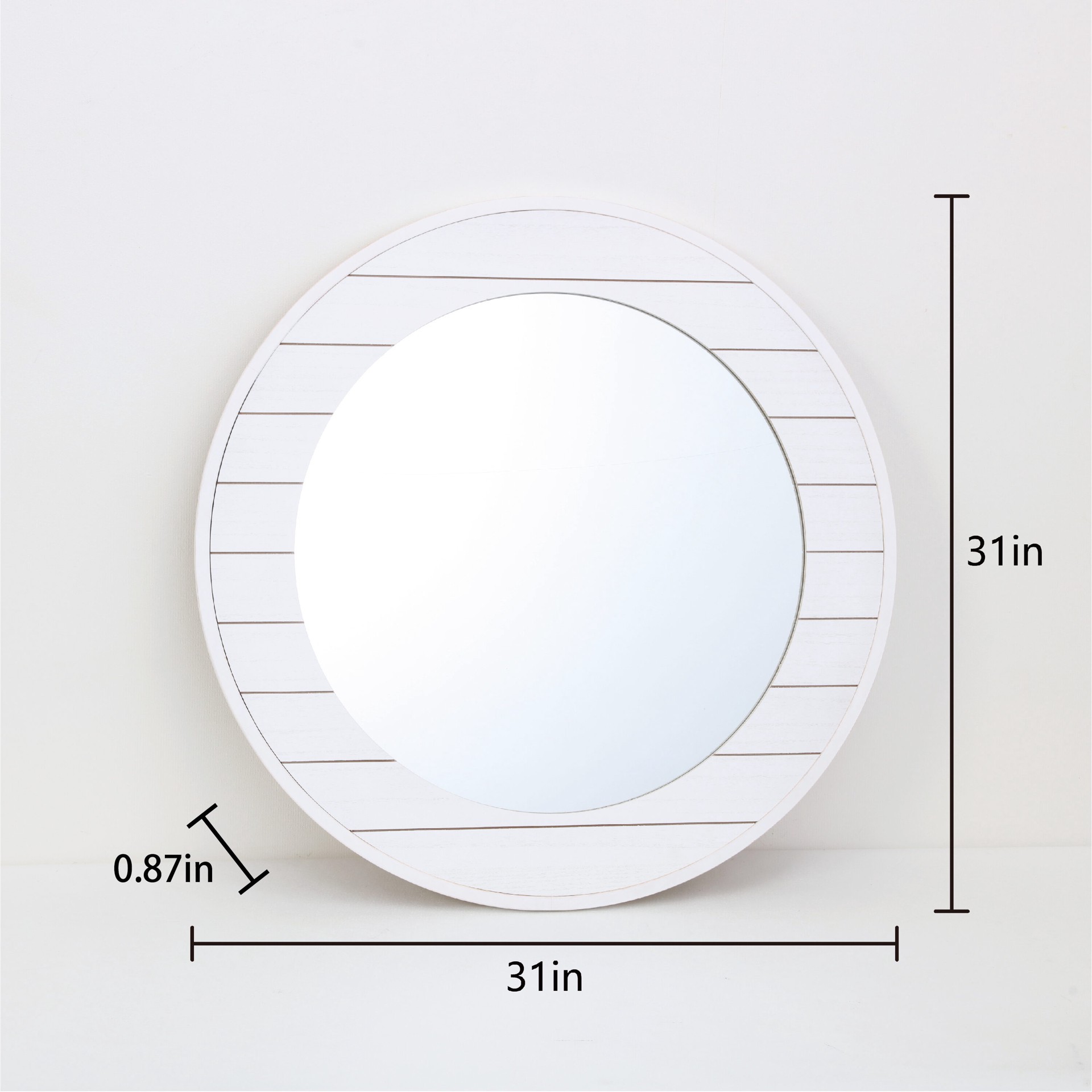 slide 5 of 6, allen + roth 31-in W x 31.0-in H Round White Framed Wall Mirror, 1 ct