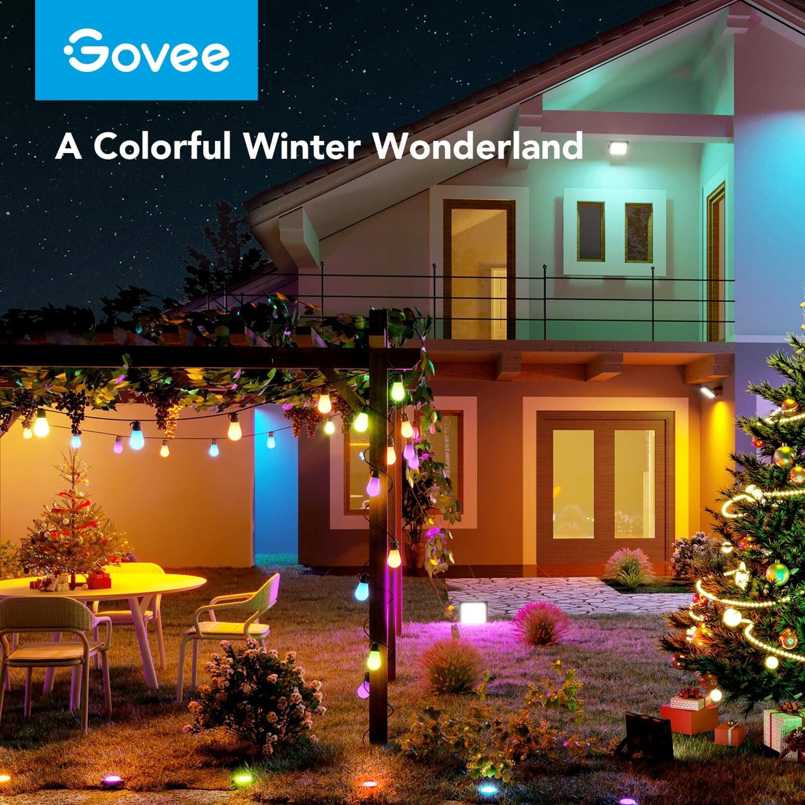 slide 6 of 6, Govee 48-ft Plug-in Multicolor Indoor/Outdoor String Light with 15 Color changing -Light LED Edison Bulbs Bluetooth Compatibility Wi-Fi Compatibility, 1 ct