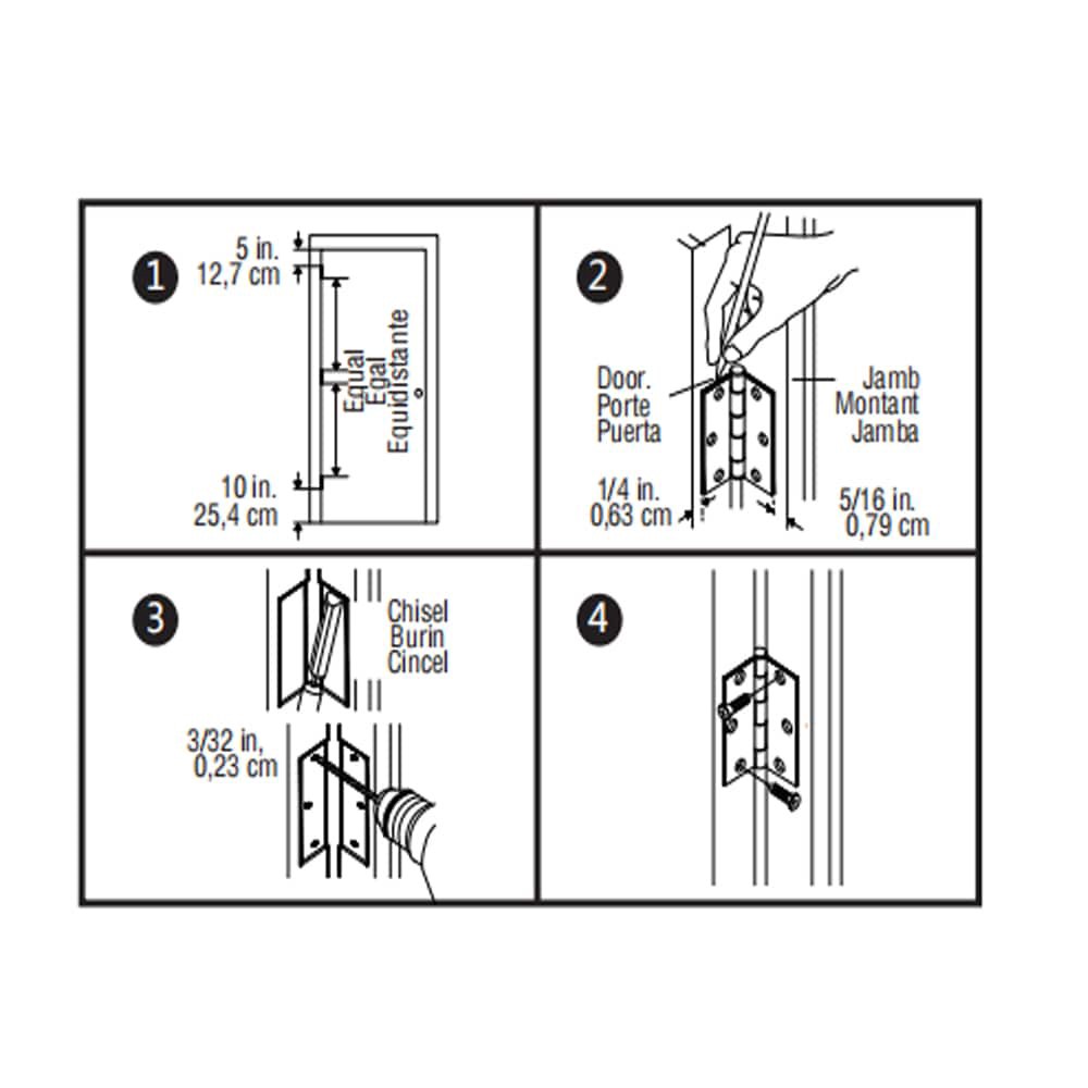 slide 5 of 6, RELIABILT Silent 3-1/2-in H x 5/8-in Radius Chrome Mortise Interior Door Hinge 3 -Pack, 1 ct
