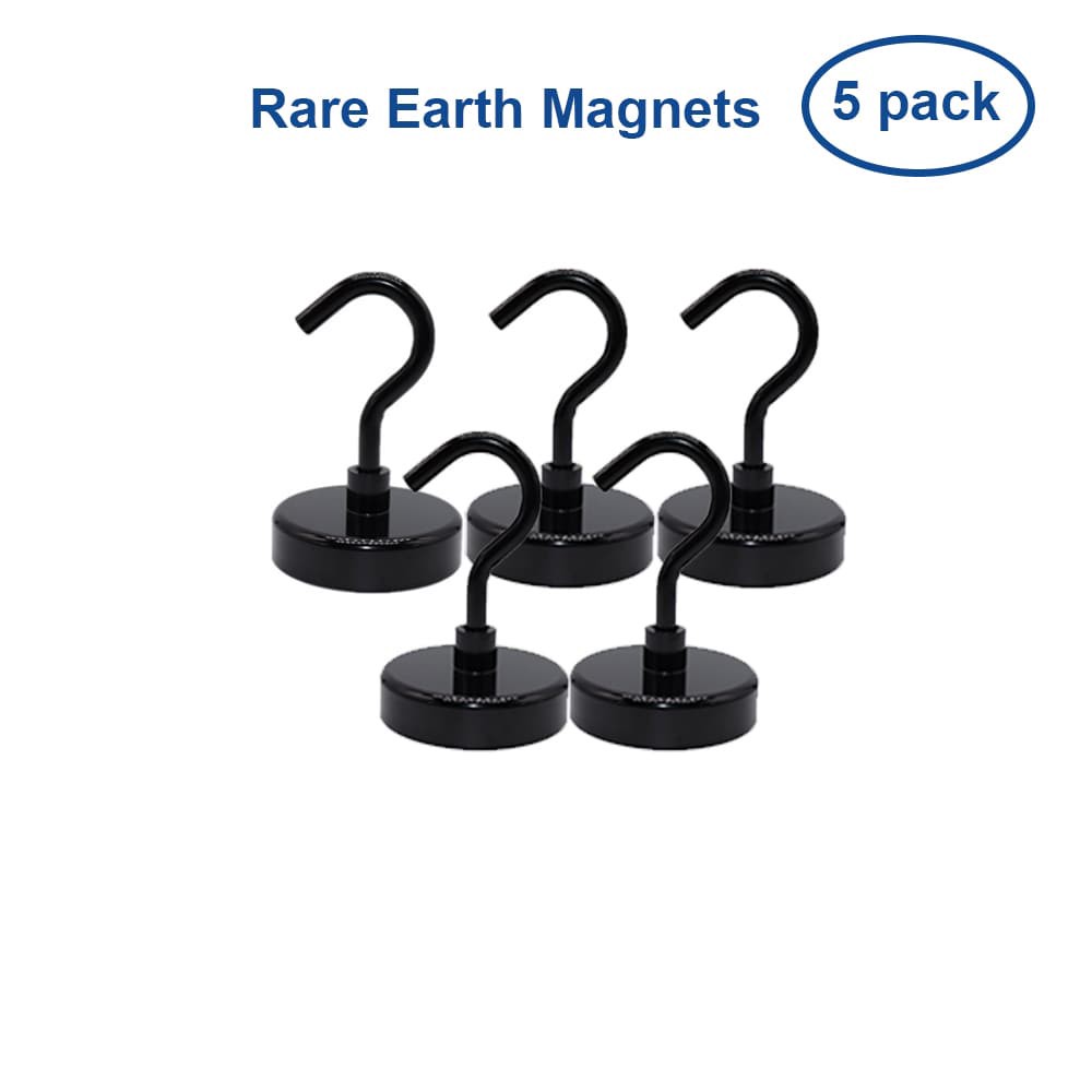 slide 1 of 5, RELIABILT Rare Earth Neodymium 5 -Pack Black Magnetic Storage/Utility hook ( 1.5-lb Capacity), 1 ct