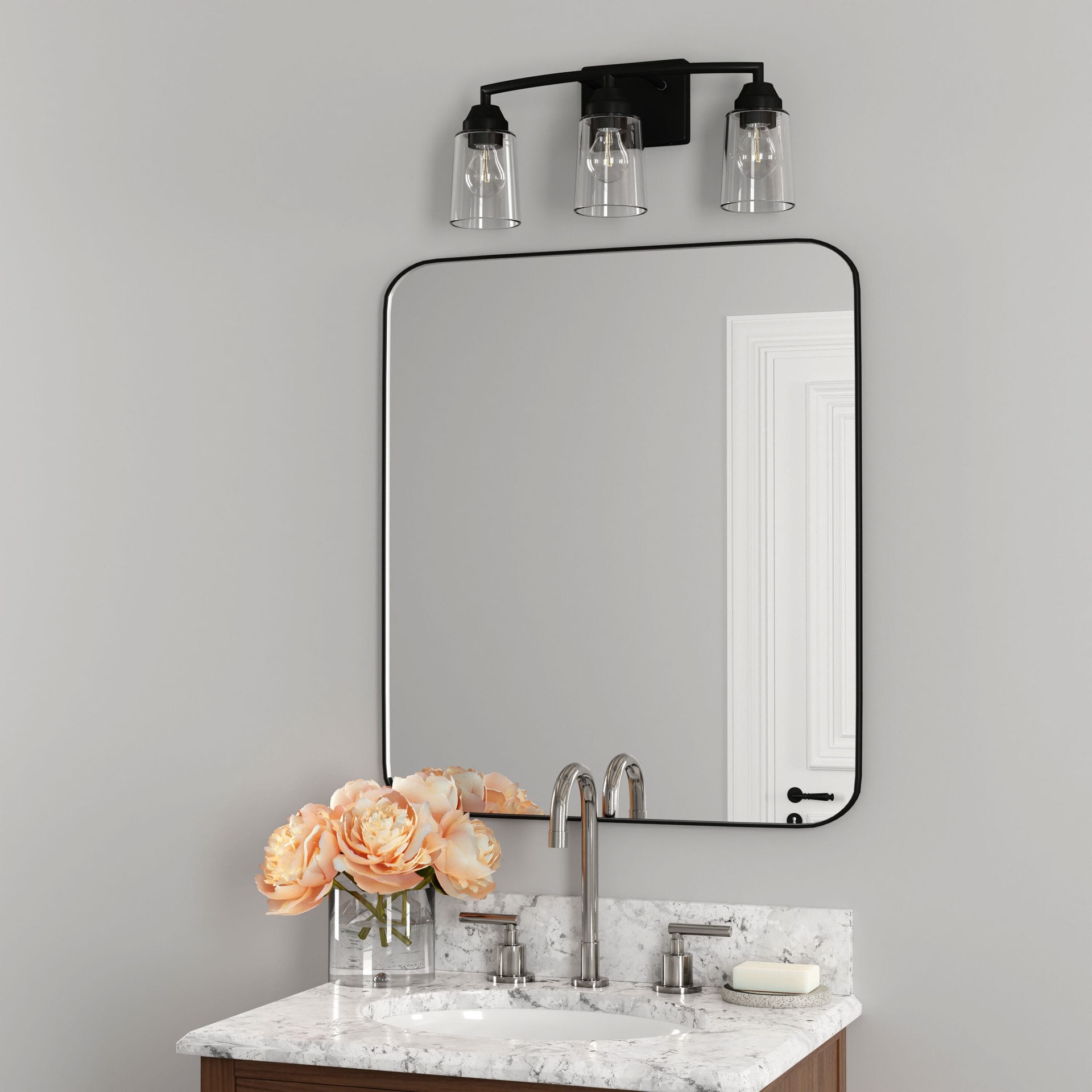slide 5 of 6, Style Selections Mix and Match 18.63-in 3 -Light Matte Black Transitional Vanity light fitter, 1 ct