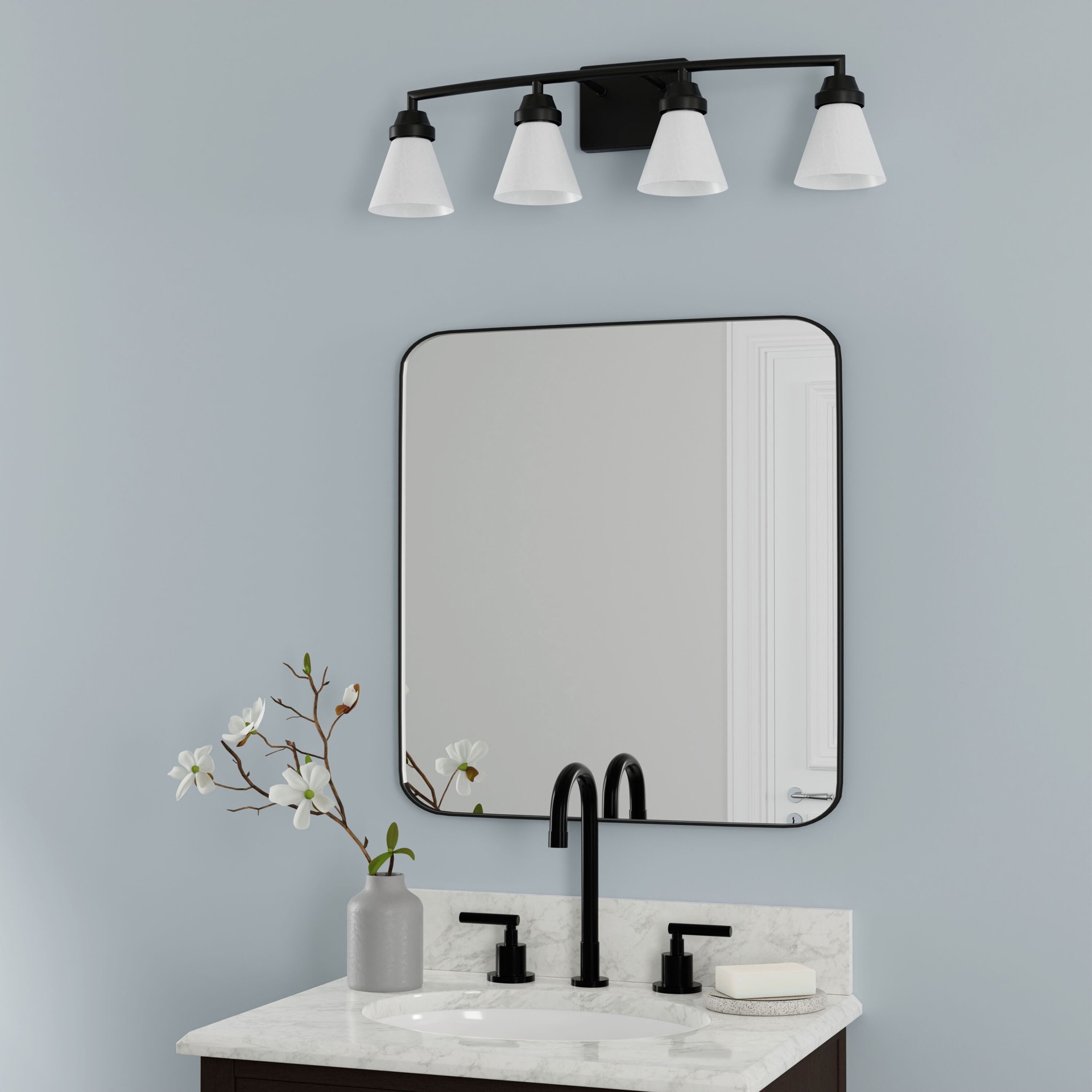 slide 5 of 6, Style Selections Mix and Match 26.75-in 4 Light Matte Black Transitional Bathroom Vanity light fitter, 1 ct