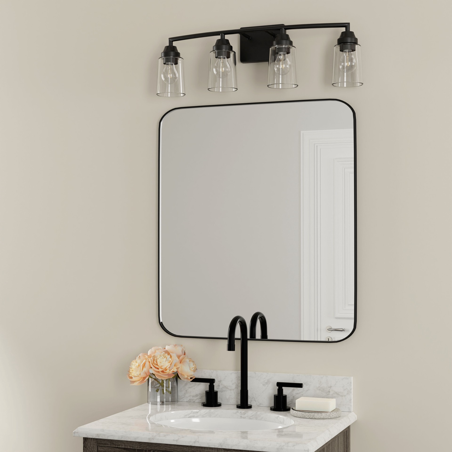slide 6 of 6, Style Selections Mix and Match 26.75-in 4 Light Matte Black Transitional Bathroom Vanity light fitter, 1 ct