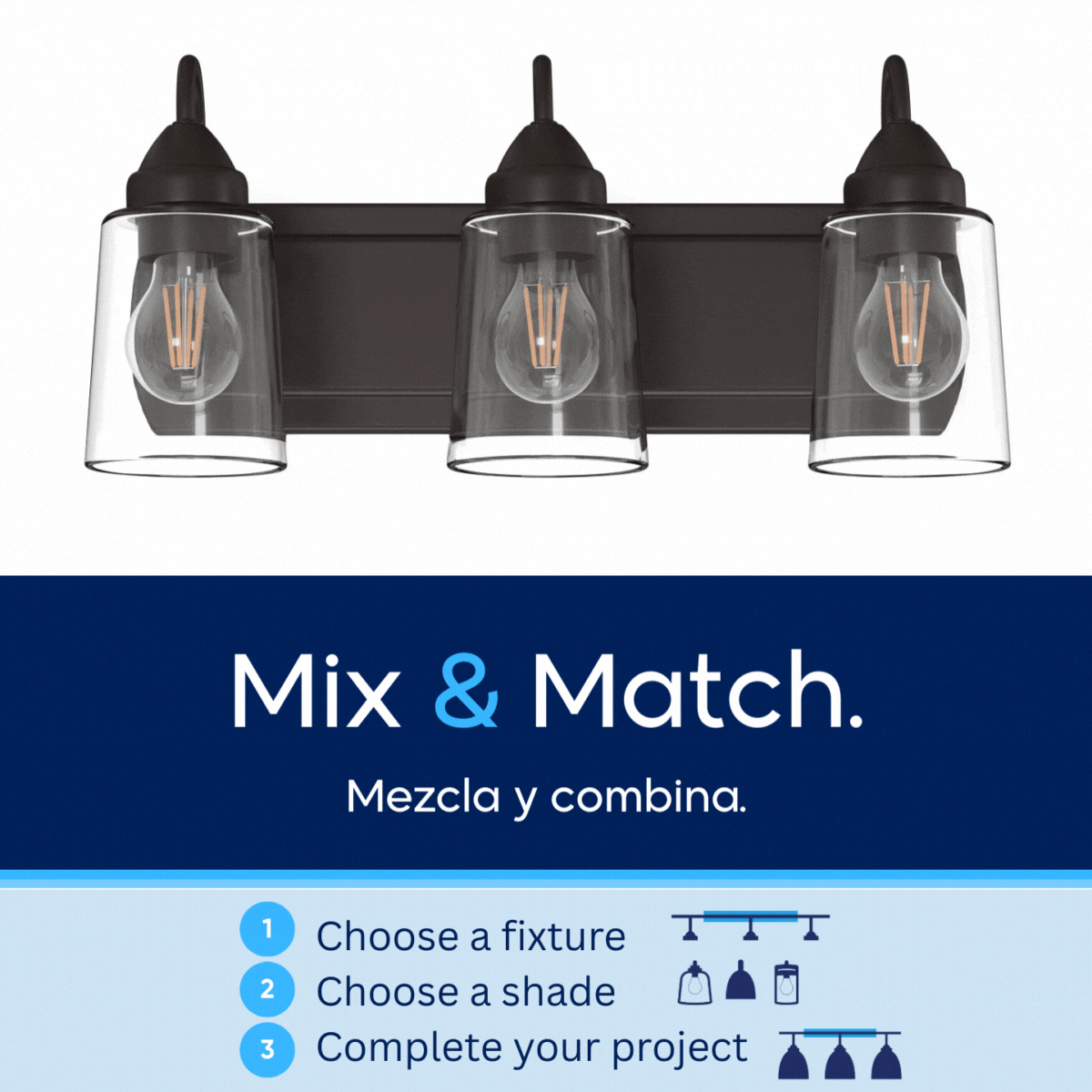 slide 3 of 6, Style Selections Mix and Match 20-in 3 Light Matte Bronze Transitional Bathroom Vanity light fitter, 1 ct