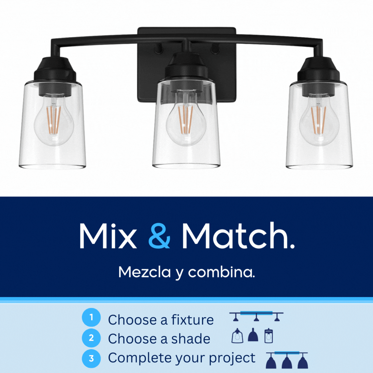 slide 3 of 6, Style Selections Mix and Match 4.75-in 1 Light Matte Black Transitional Bathroom Vanity light fitter, 1 ct