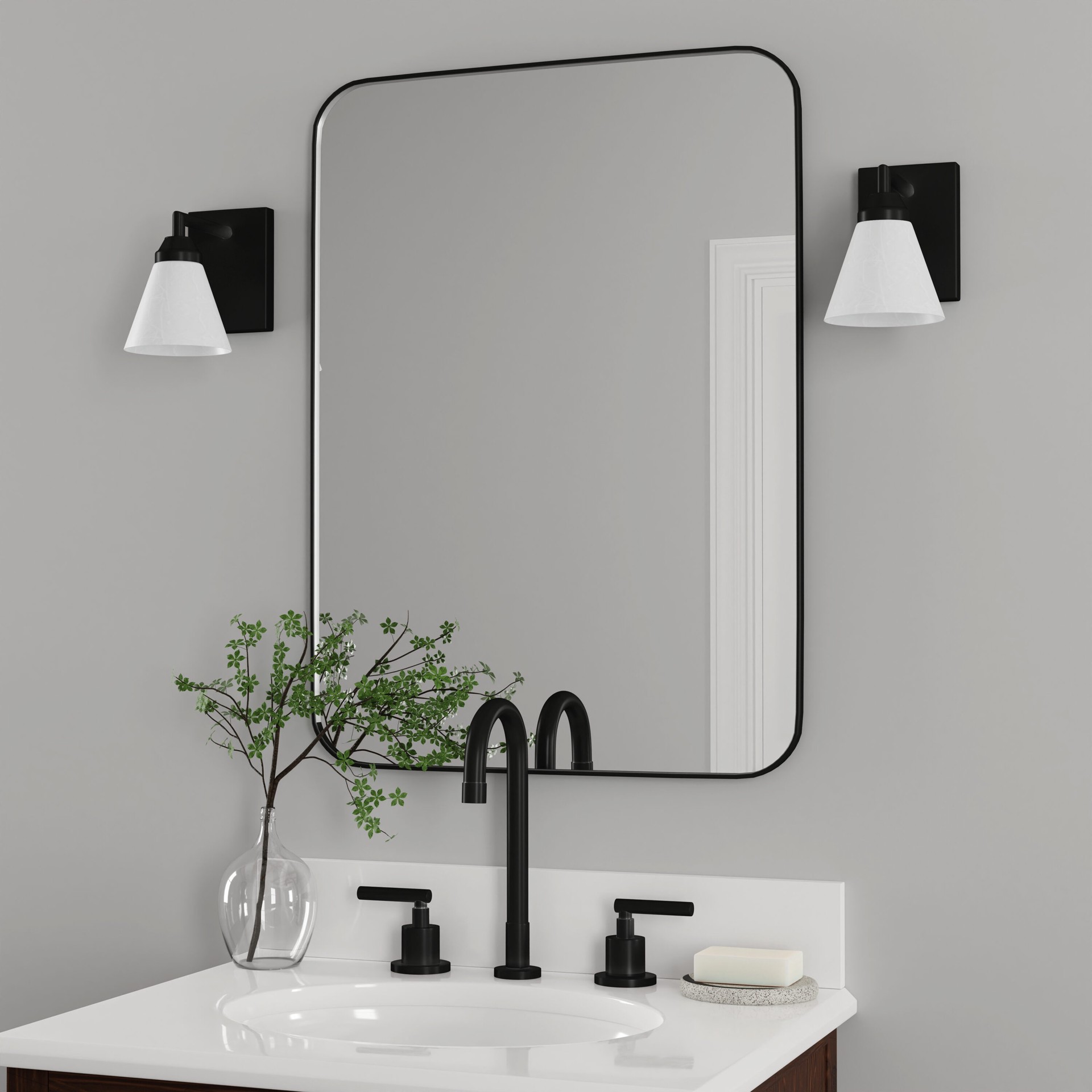 slide 6 of 6, Style Selections Mix and Match 4.75-in 1 Light Matte Black Transitional Bathroom Vanity light fitter, 1 ct
