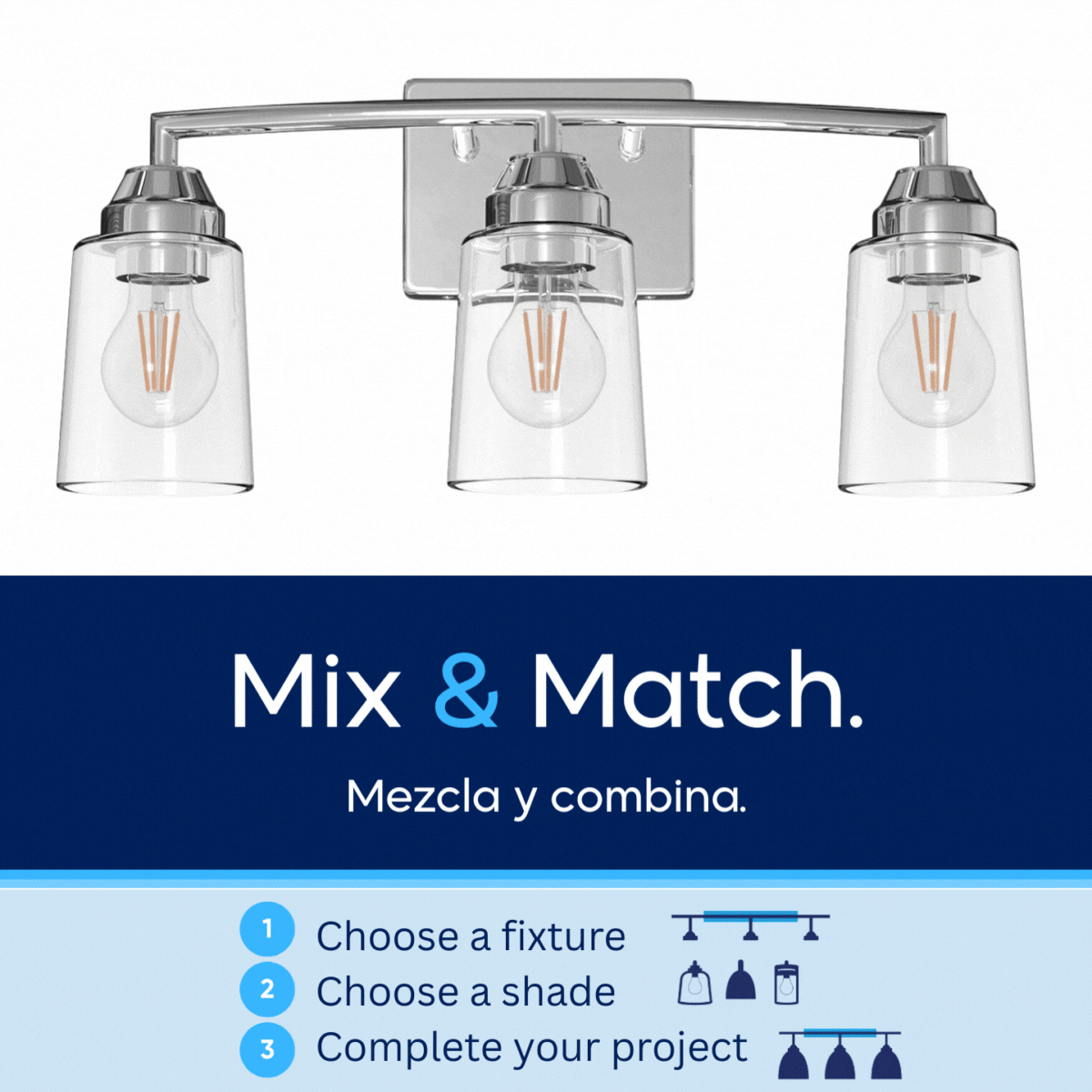 slide 3 of 6, Style Selections Mix and Match 10.62-in 2 Light Polished Chrome Transitional Bathroom Vanity light fitter, 1 ct