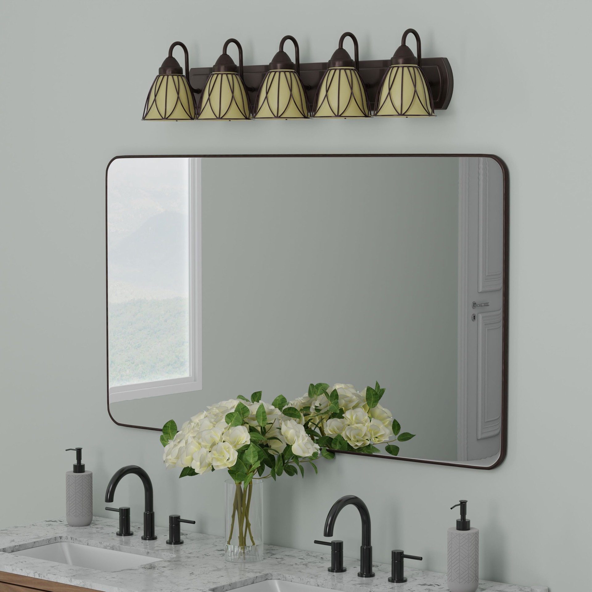 slide 4 of 6, Style Selections Mix and Match 32-in 5 -Light Bronze Transitional Vanity light fitter, 1 ct