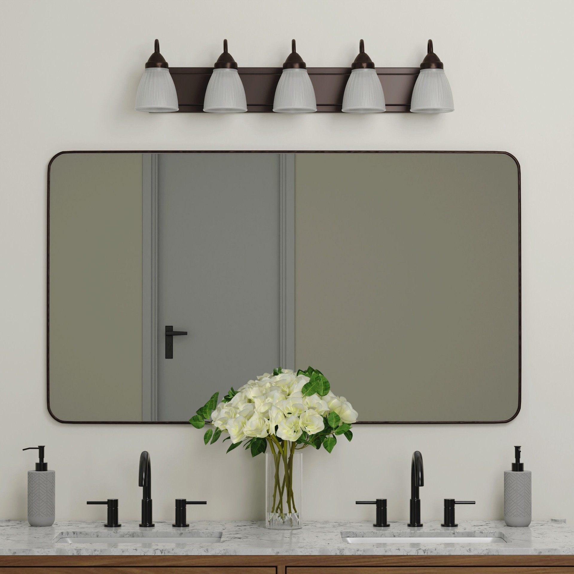 slide 5 of 6, Style Selections Mix and Match 32-in 5 -Light Bronze Transitional Vanity light fitter, 1 ct