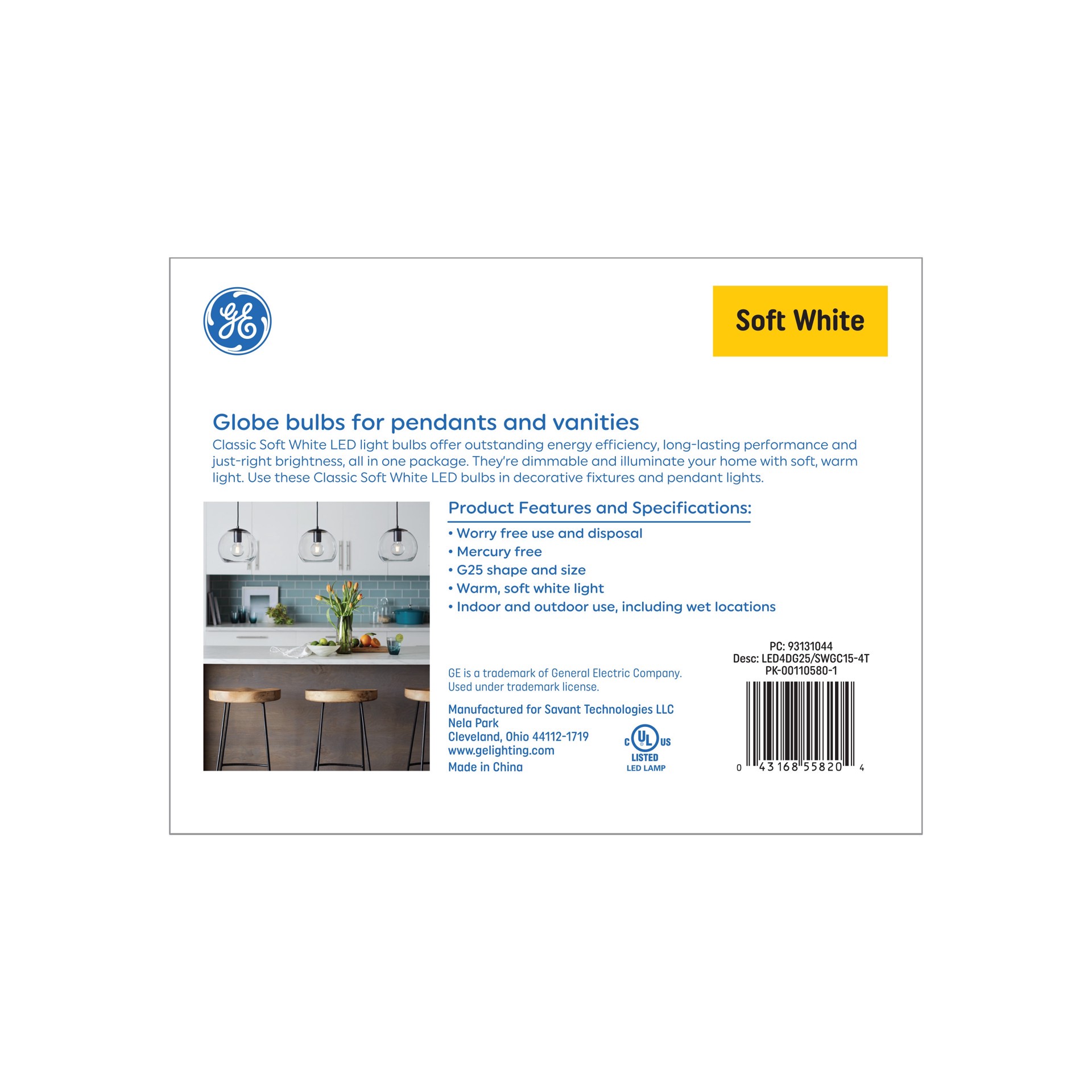 slide 4 of 6, GE 60 -Watt EQ G25 Soft white Dimmable LED Decorative Light Bulb 4 -Pack, 1 ct