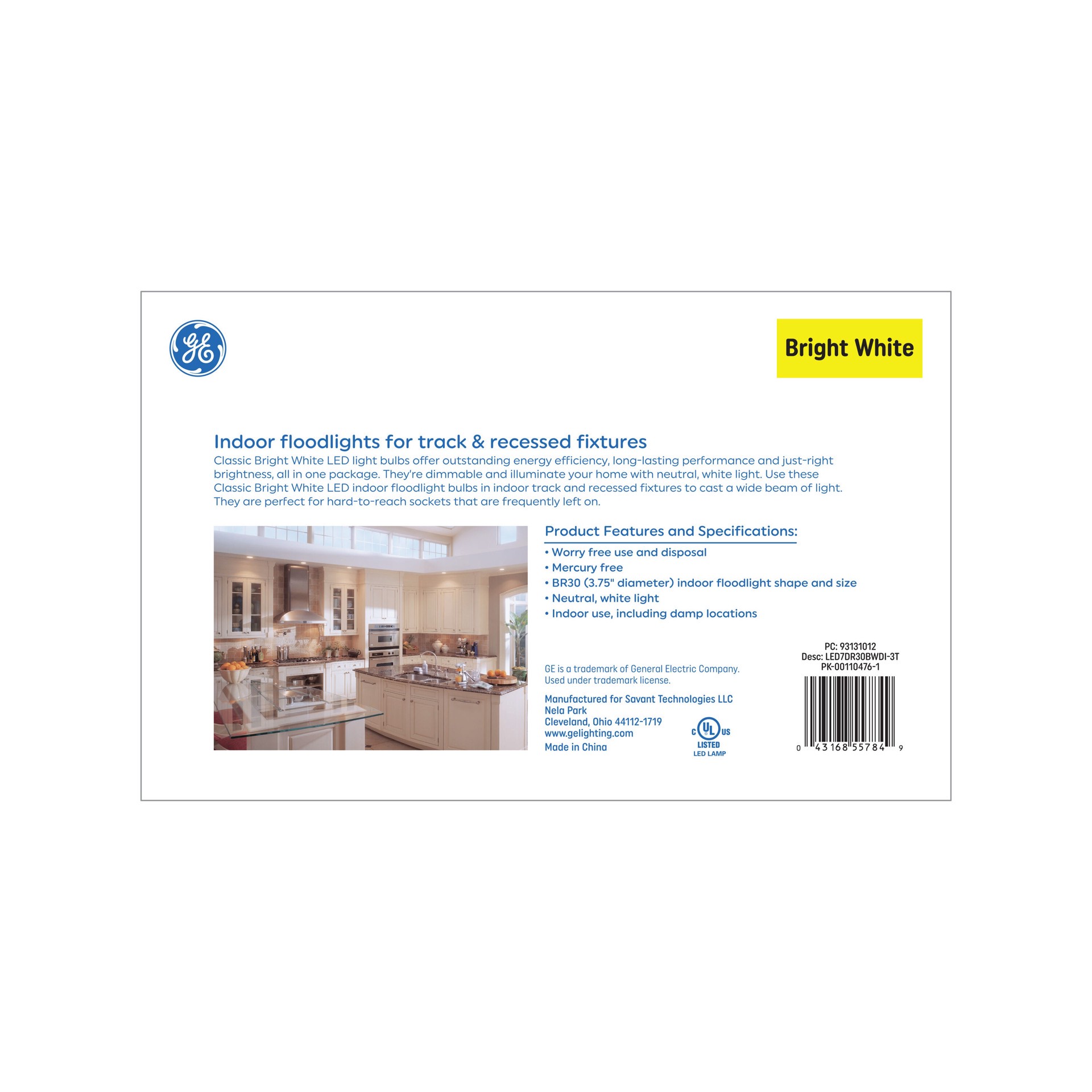 slide 4 of 6, GE 65 -Watt EQ BR30 Bright white Dimmable LED Spot Flood Light Bulb 3 -Pack, 1 ct