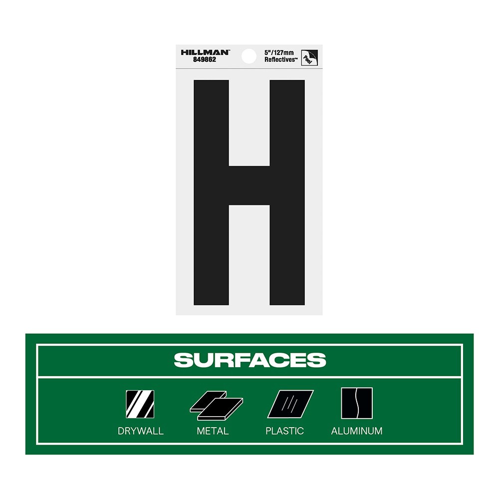slide 3 of 6, Hillman 5-in Reflective Black Letter H, 1 ct