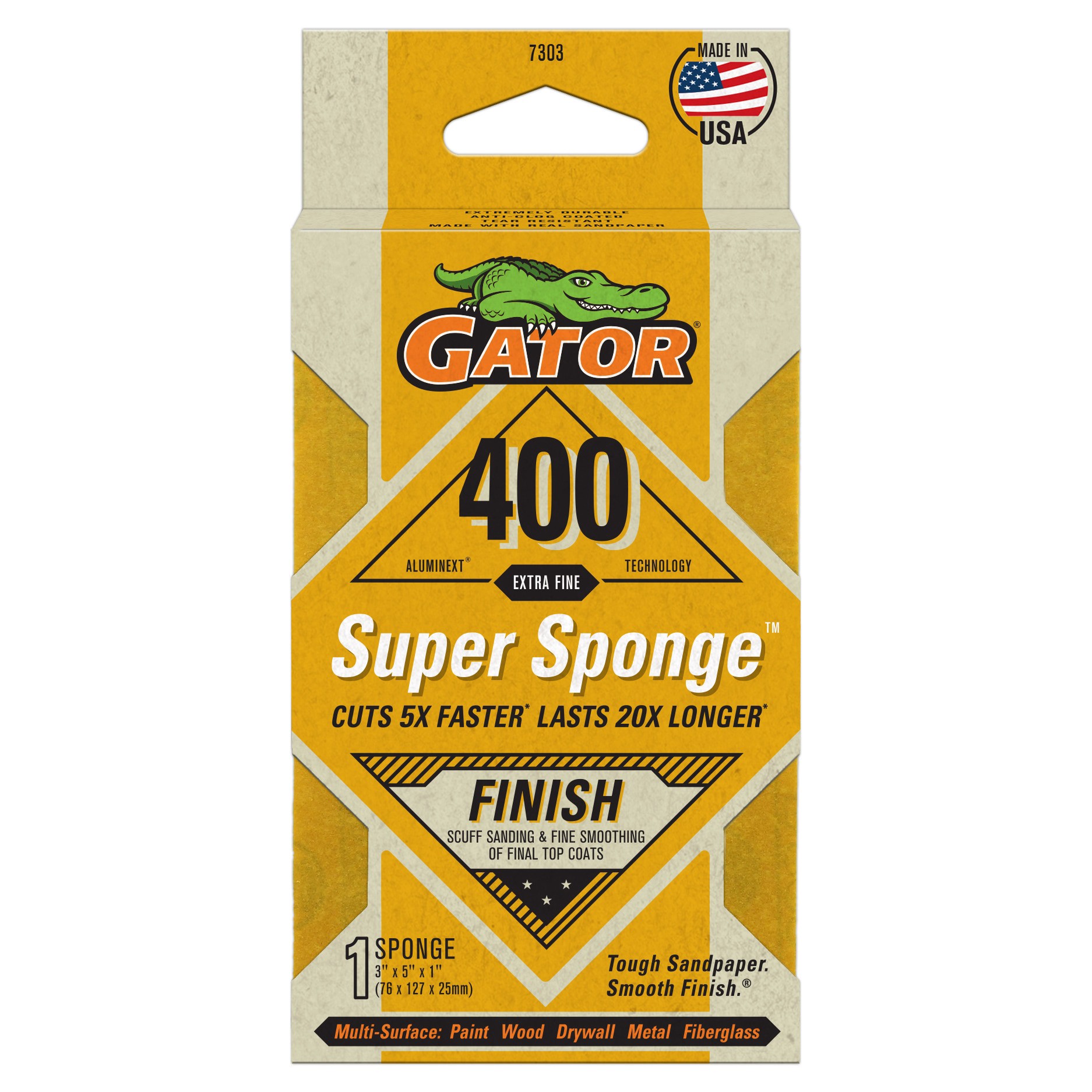 slide 1 of 6, Gator AlumiNext Super fine 400-Grit Sanding sponge 3-in x 5-in, 1 ct