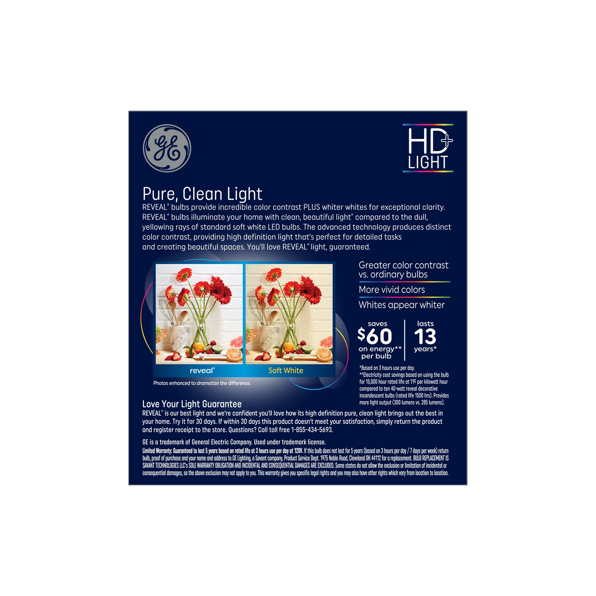 slide 4 of 6, GE 40 -Watt EQ CAM Color-enhancing Medium base (E-26) Dimmable LED Decorative Light Bulb 3 -Pack, 1 ct