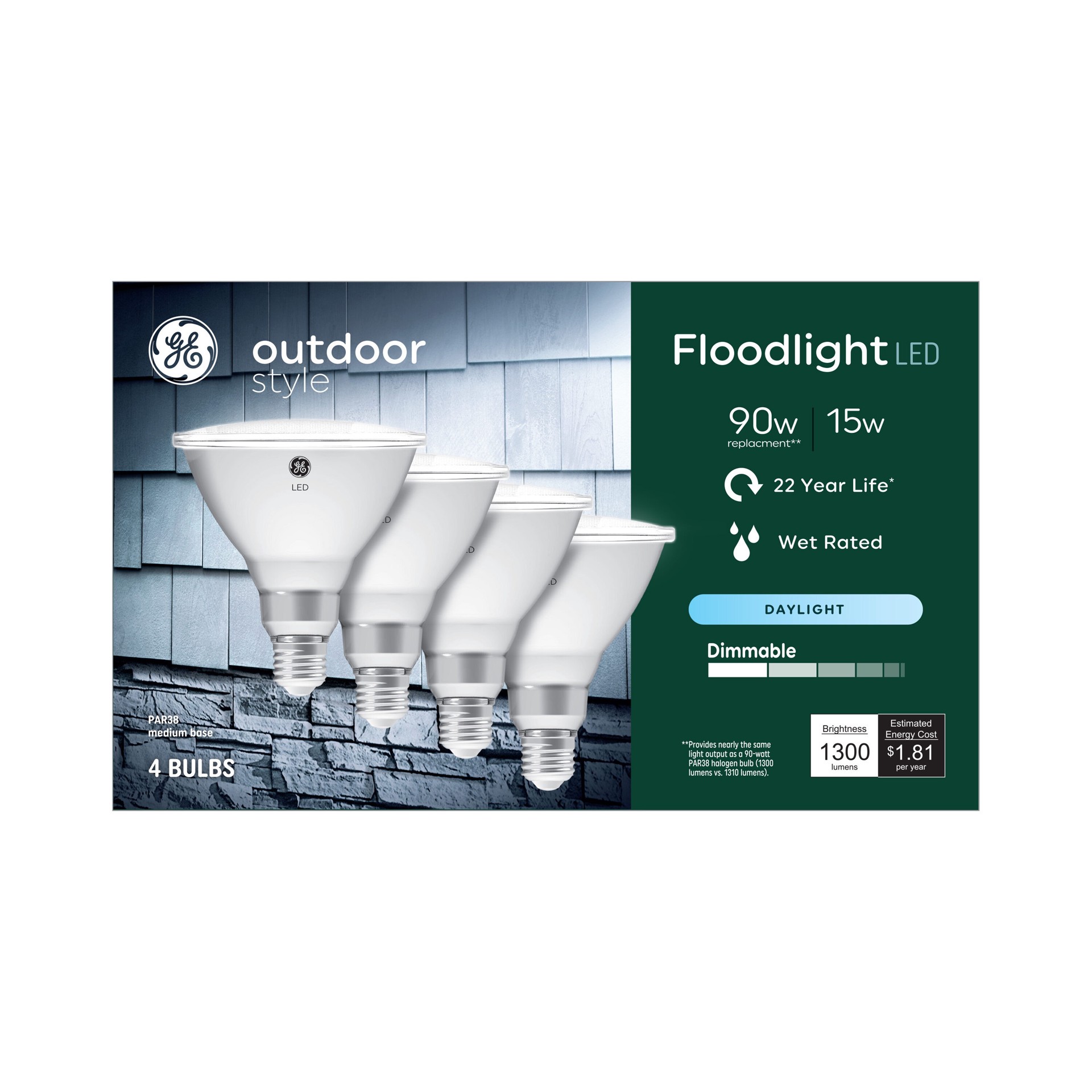slide 4 of 6, GE Outdoor Style 90 -Watt EQ PAR38 Daylight Medium base (E-26) Dimmable LED Spot Flood Light Bulb 4 -Pack, 1 ct