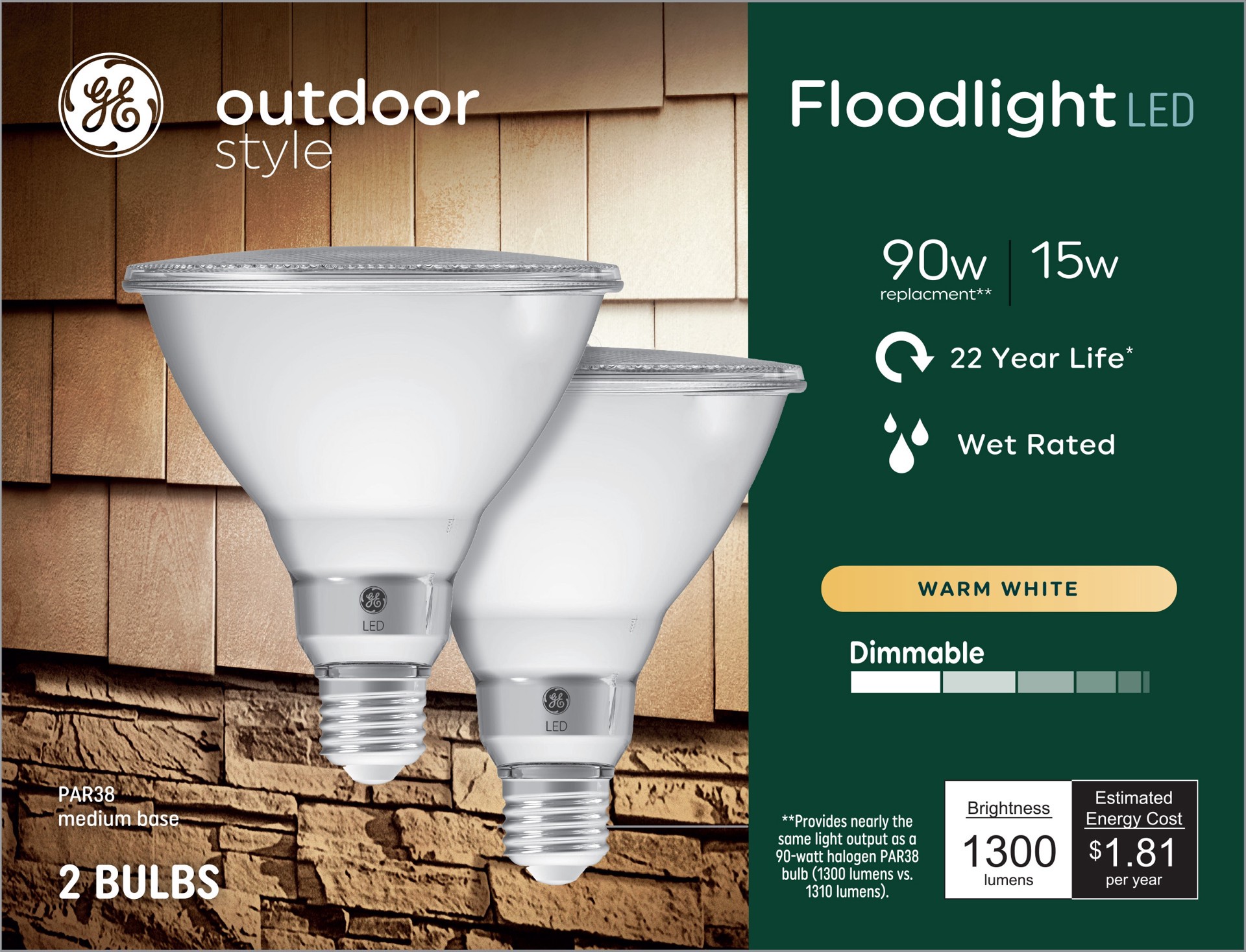 slide 1 of 6, GE Outdoor Style 90 -Watt EQ PAR38 Warm white Medium screw base E26 Dimmable LED Spot Flood Light Bulb 2 -Pack, 1 ct