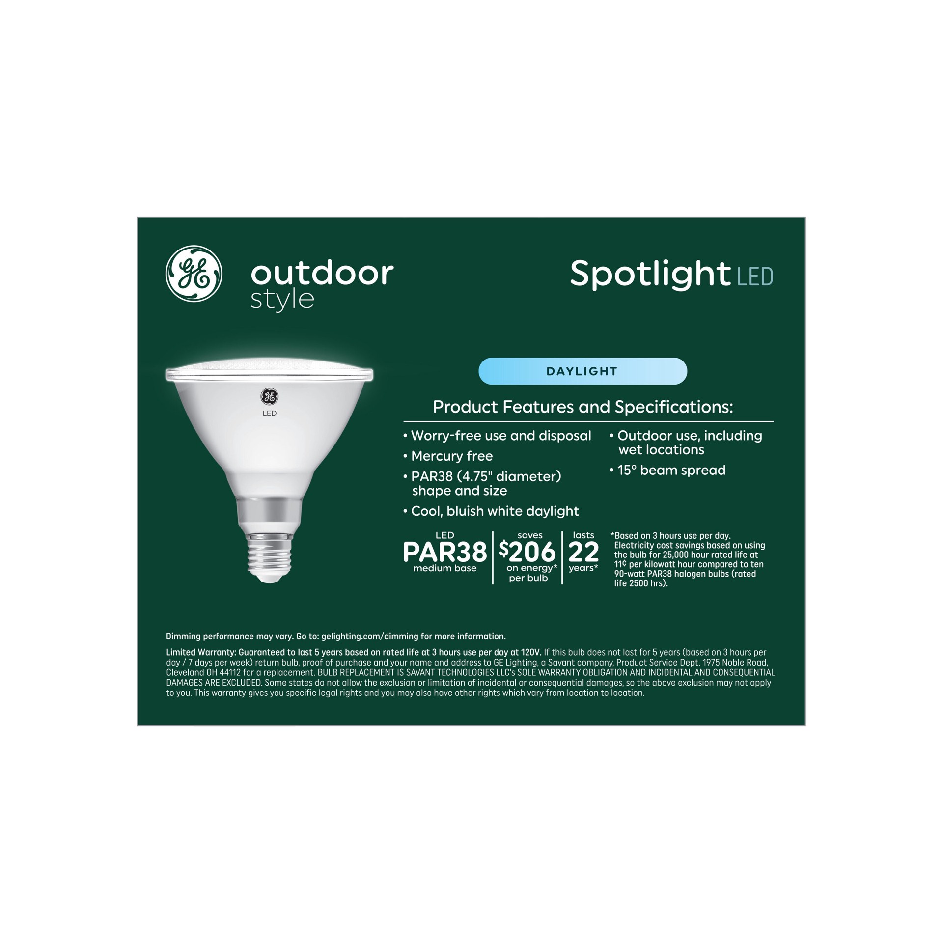 slide 5 of 6, GE 90 -Watt EQ PAR38 Daylight Medium screw base E26 Dimmable LED Spot Flood Light Bulb 2 -Pack, 1 ct