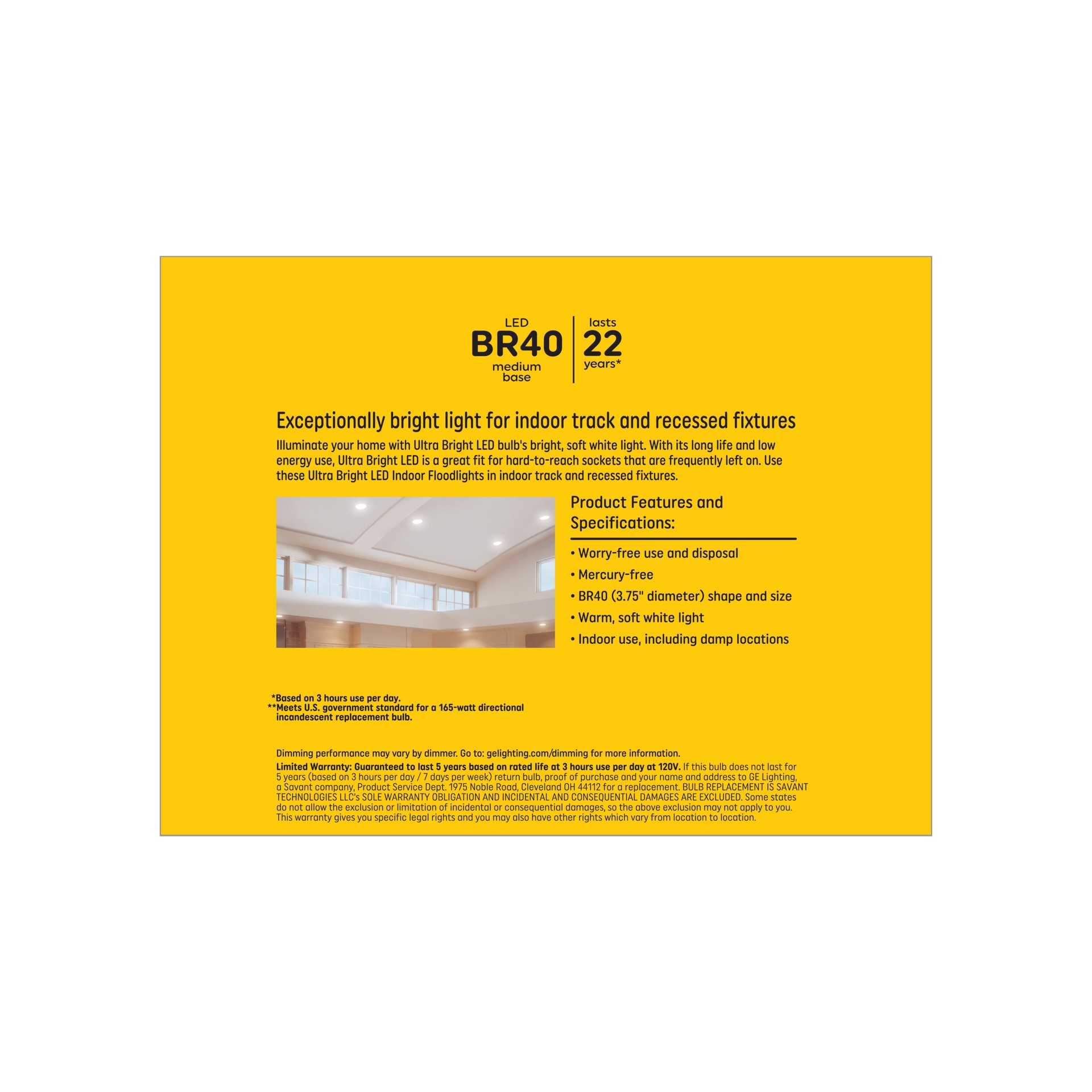 slide 5 of 6, GE Ultra Bright 165 -Watt EQ BR40 Soft white Medium base (E-26) Dimmable LED Spot Flood Light Bulb 2 -Pack, 1 ct