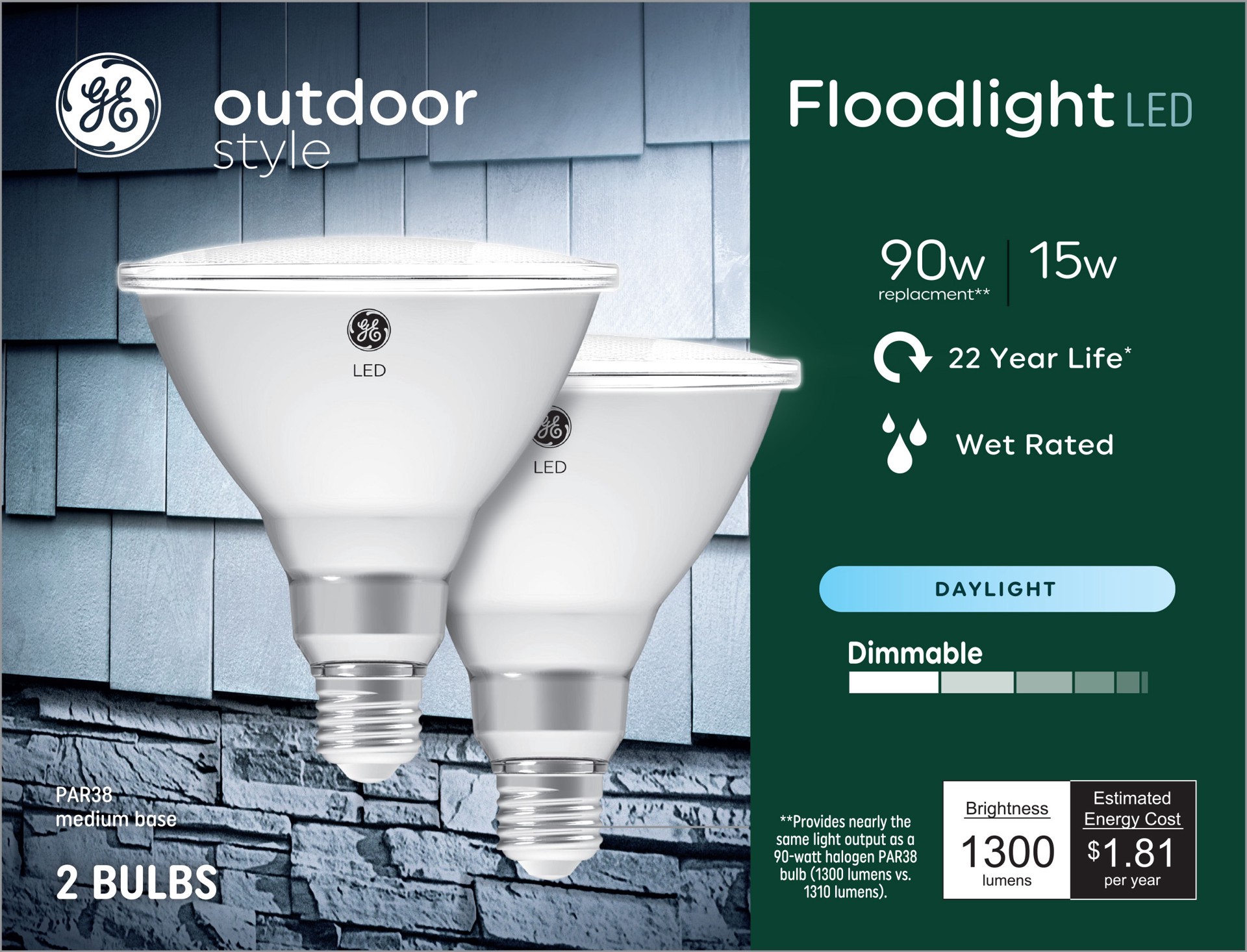 slide 1 of 6, GE Outdoor Style 90 -Watt EQ PAR38 Daylight Medium screw base E26 Dimmable LED Spot Flood Light Bulb 2 -Pack, 1 ct