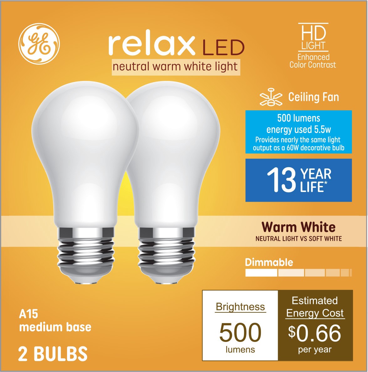 slide 1 of 6, GE 60 -Watt EQ A15 Warm white Medium base (E-26) Dimmable LED Specialty Light Bulb 2 -Pack, 1 ct
