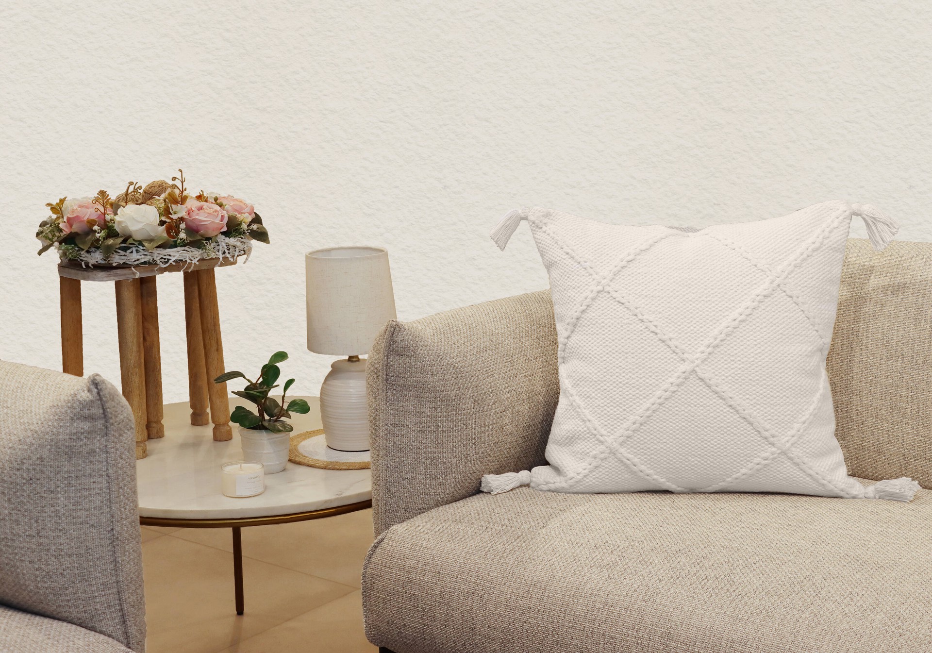 slide 5 of 6, allen + roth 20-in x 20-in Off-white Square Indoor Decorative Pillow, 1 ct