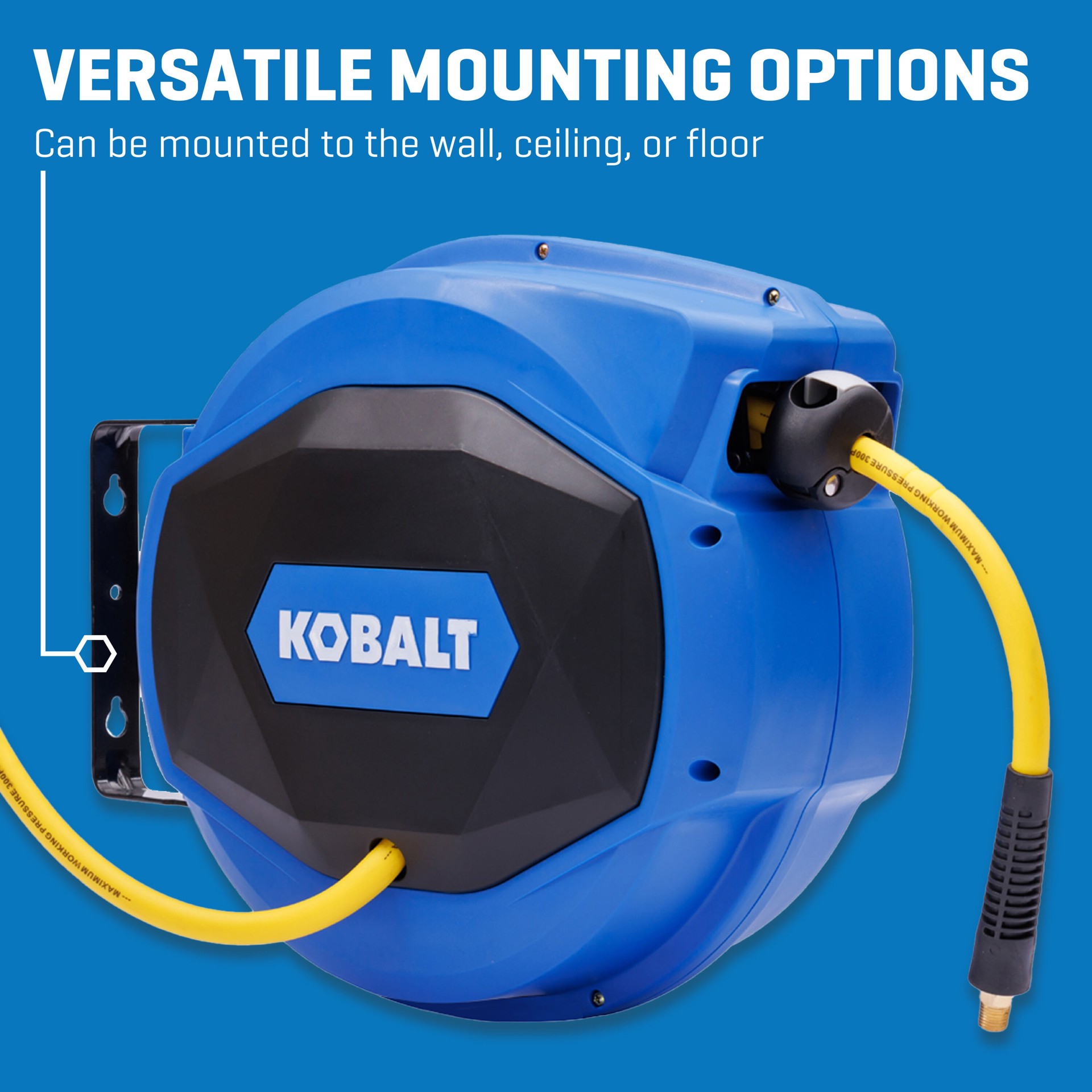 slide 4 of 6, Kobalt Enclosed Retractable Reel w/3/8-in X 50-Ft Poly Hybrid Hose, 1 ct
