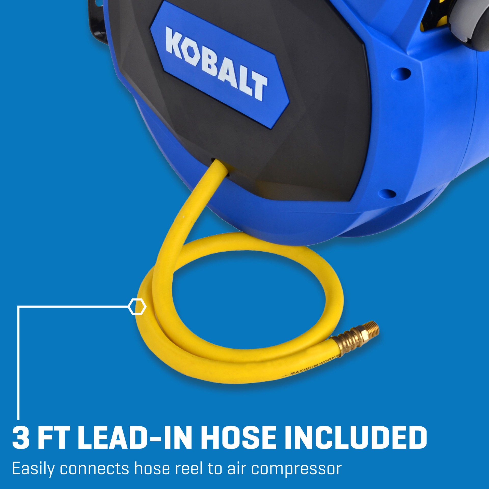 slide 6 of 6, Kobalt Enclosed Retractable Reel w/3/8-in X 50-Ft Poly Hybrid Hose, 1 ct