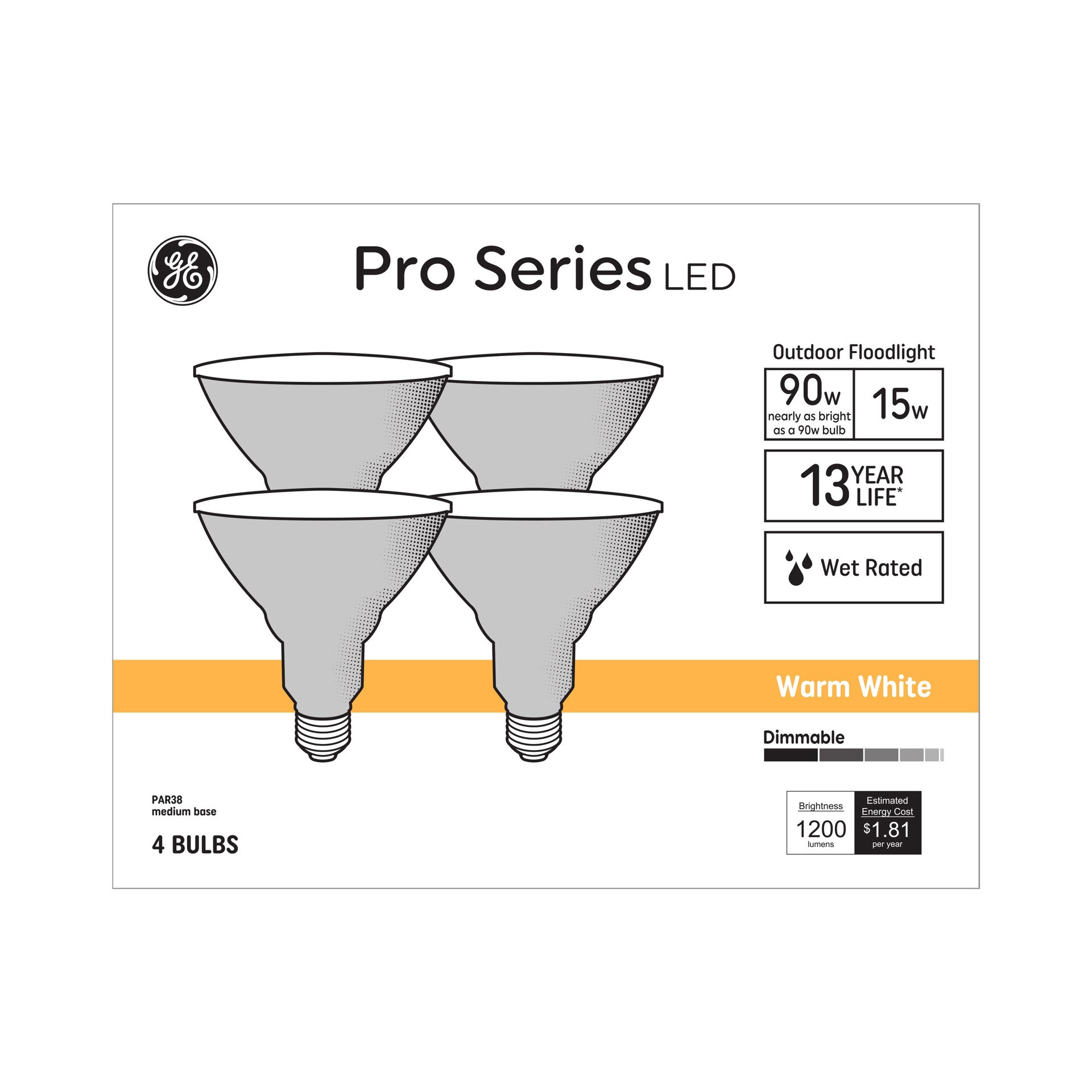 slide 4 of 6, GE 90 -Watt EQ PAR38 Warm white Medium base (E-26) Dimmable LED Spot Flood Light Bulb 4 -Pack, 1 ct