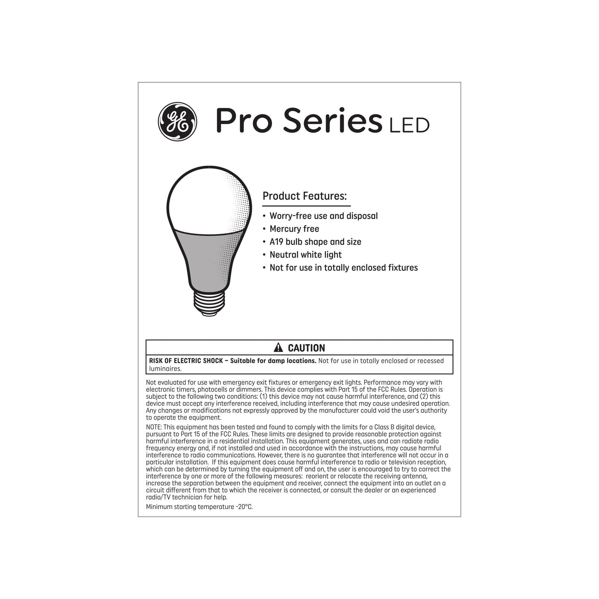 slide 4 of 6, GE Pro Series 60 -Watt EQ A19 Bright white Medium base (E-26) Dimmable LED General purpose Light Bulb 4 -Pack, 1 ct