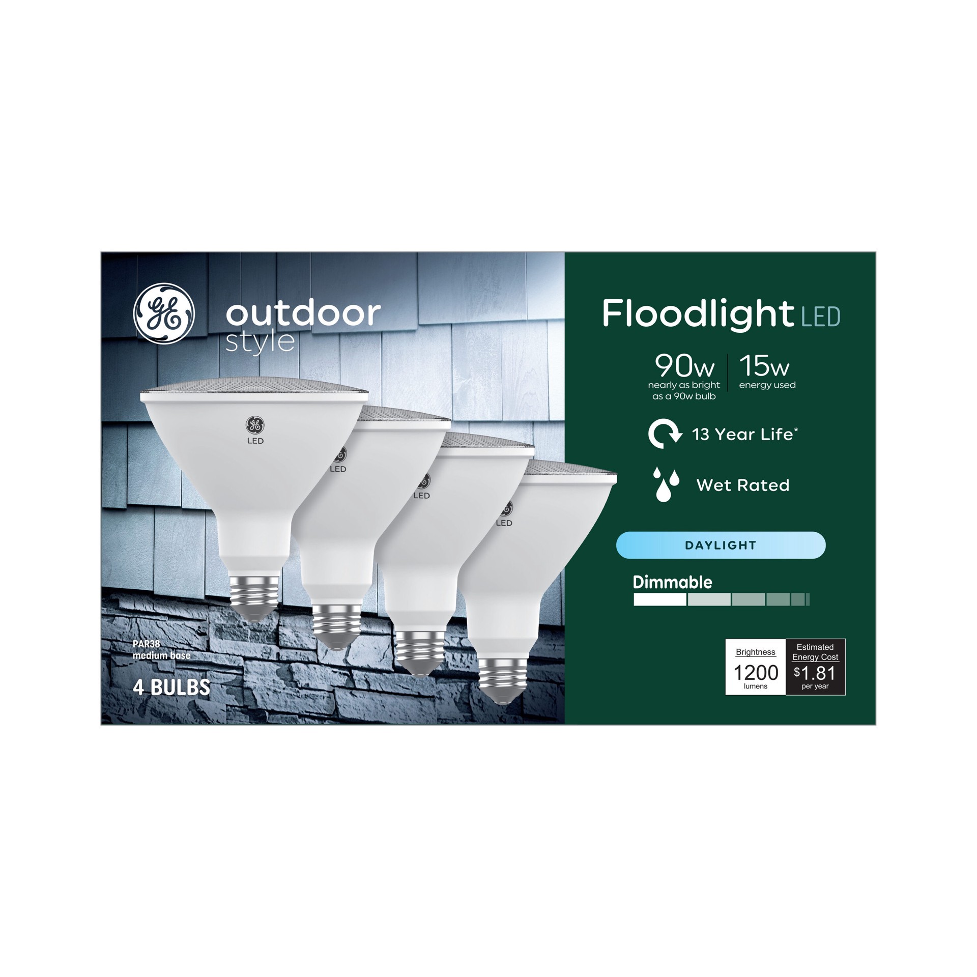 slide 4 of 6, GE Outdoor Style 90 -Watt EQ PAR38 Daylight Medium base (E-26) Dimmable LED Spot Flood Light Bulb 4 -Pack, 1 ct