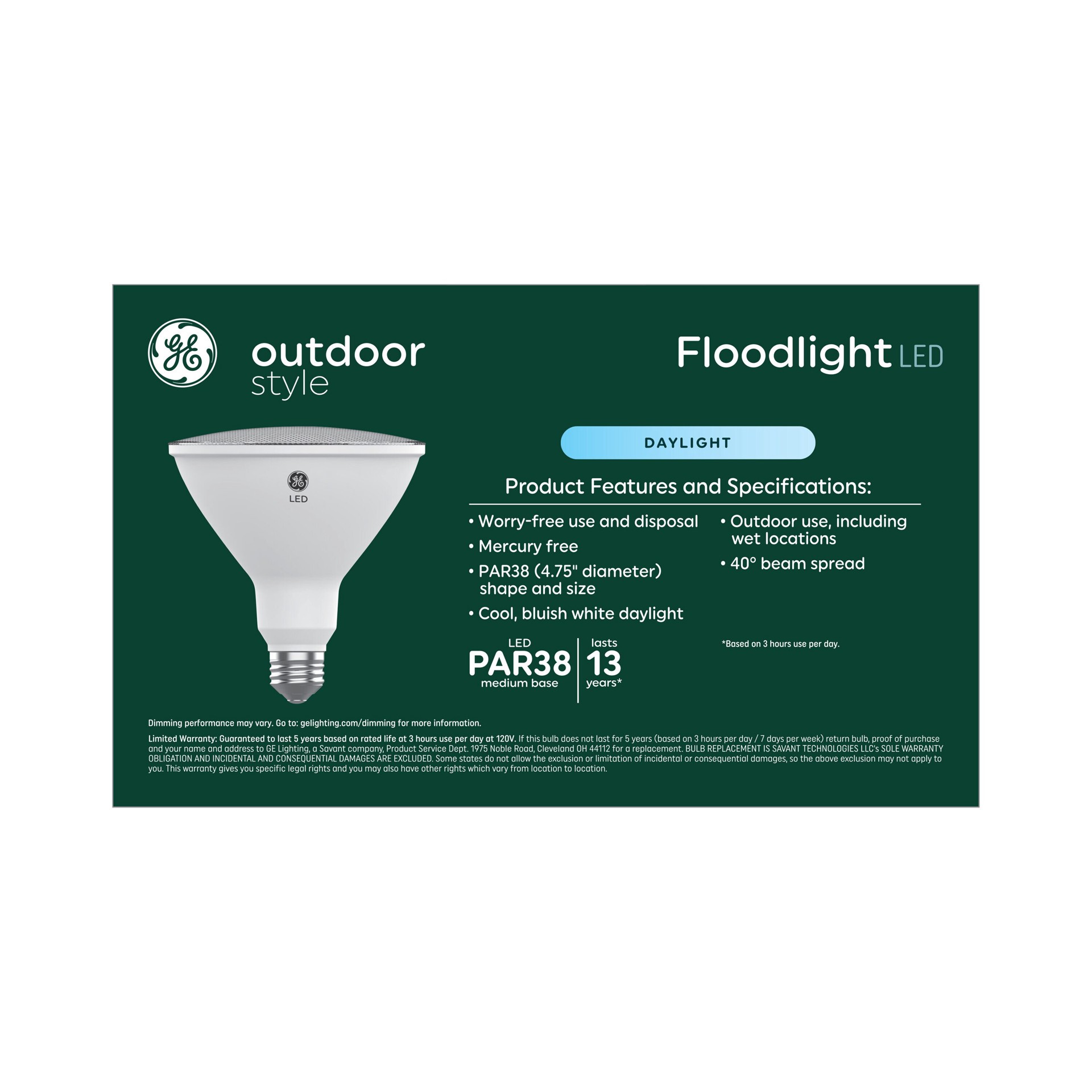 slide 5 of 6, GE Outdoor Style 90 -Watt EQ PAR38 Daylight Medium base (E-26) Dimmable LED Spot Flood Light Bulb 4 -Pack, 1 ct