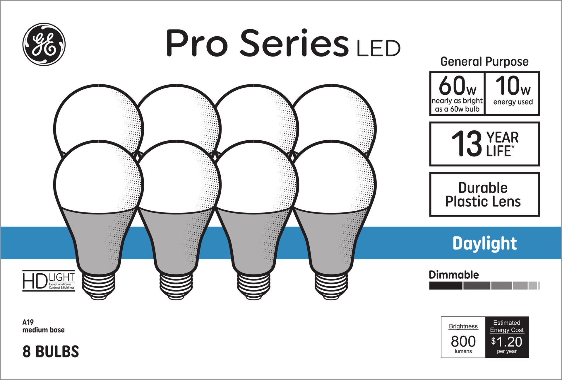 slide 1 of 6, GE 60 -Watt EQ A19 Daylight Dimmable LED General purpose Light Bulb 8 -Pack, 1 ct