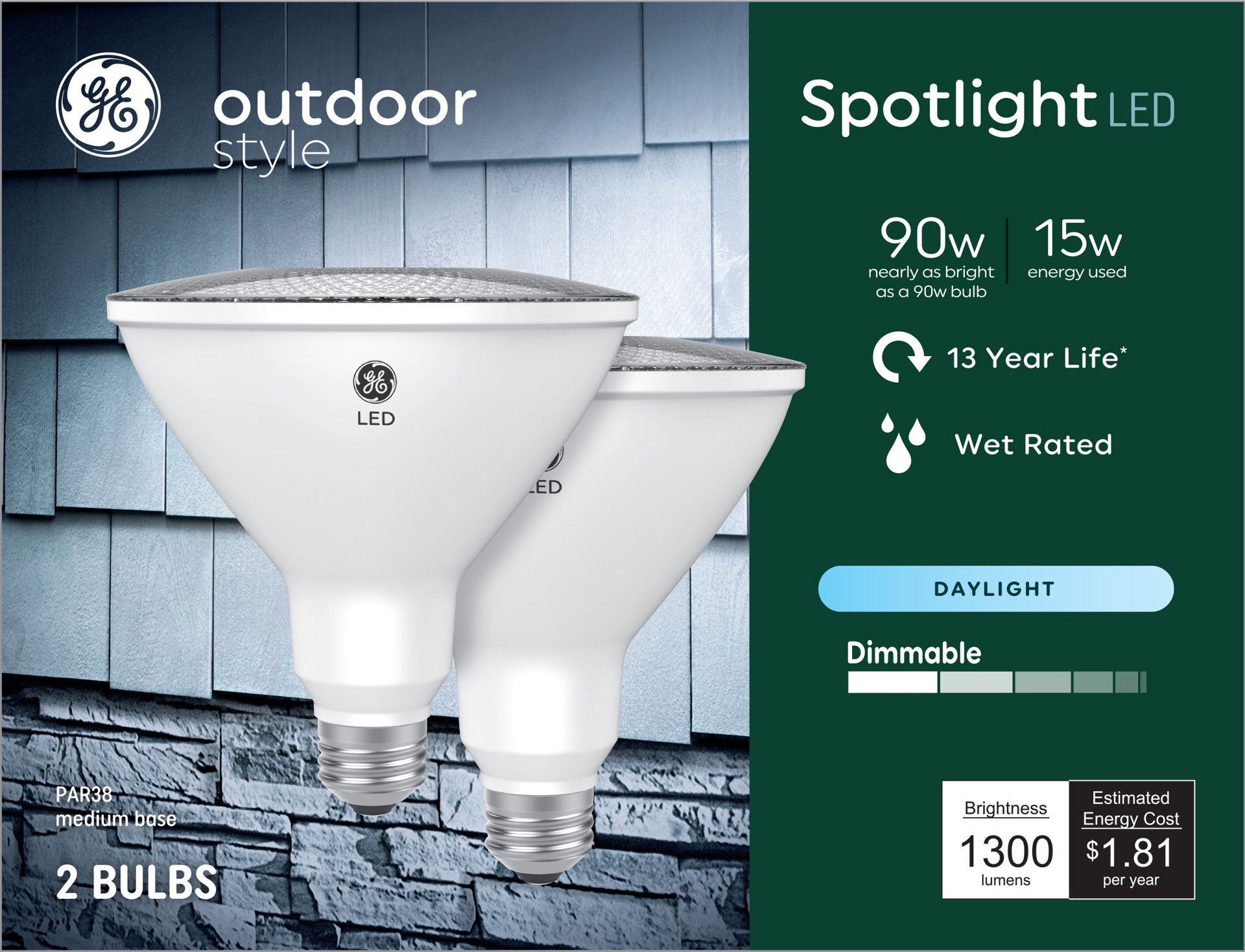 slide 1 of 6, GE 90 -Watt EQ PAR38 Daylight Dimmable LED Spot Flood Light Bulb 2 -Pack, 1 ct