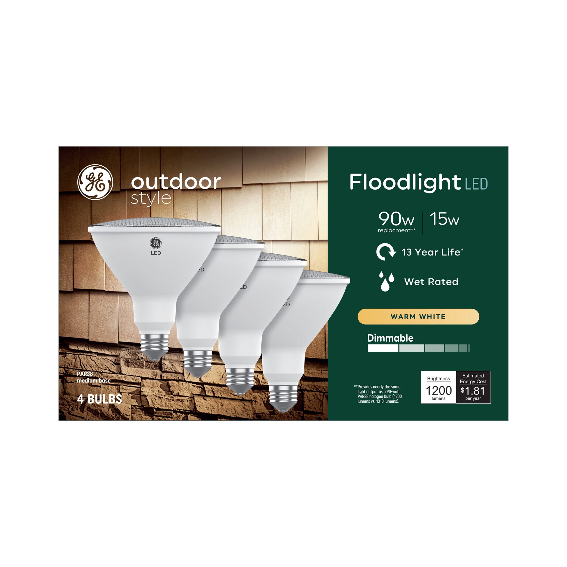 slide 4 of 6, GE 90 -Watt EQ PAR38 Warm white Medium base (E-26) Dimmable LED Spot Flood Light Bulb 4 -Pack, 1 ct