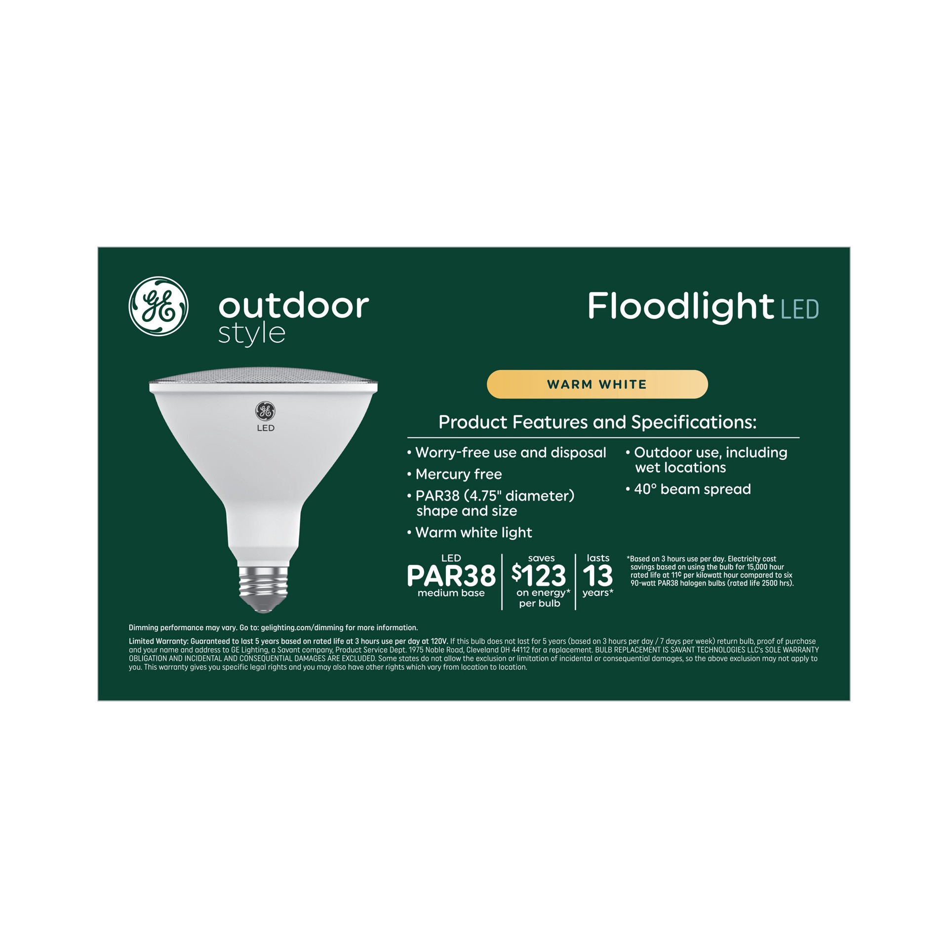 slide 5 of 6, GE 90 -Watt EQ PAR38 Warm white Medium base (E-26) Dimmable LED Spot Flood Light Bulb 4 -Pack, 1 ct