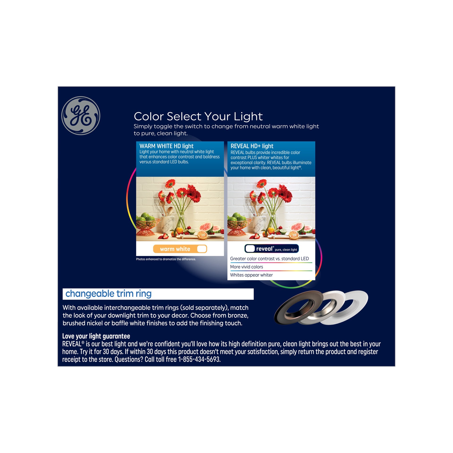 slide 3 of 3, GE Reveal White 5-in or 6-in 700 -Lumens Switchable Round Dimmable LED Damp rated Recessed Downlight 3 -Pack, 1 ct