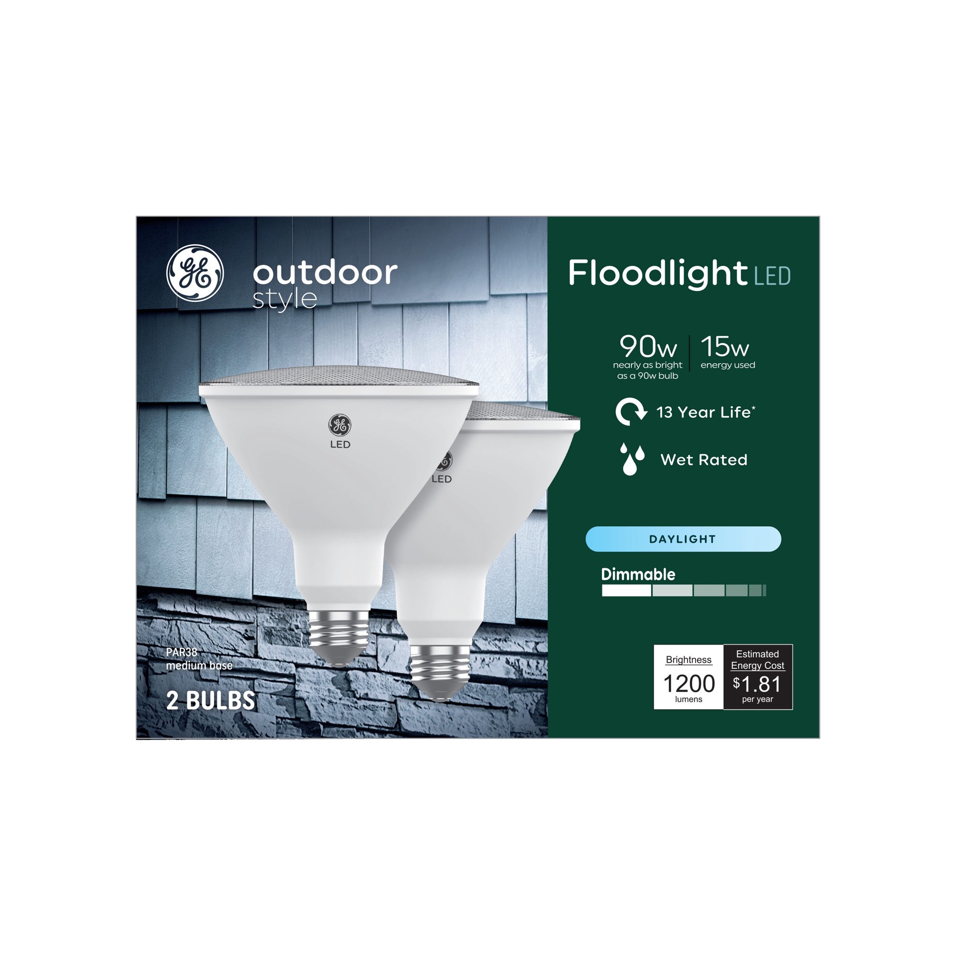 slide 4 of 6, GE Outdoor Style 90 -Watt EQ PAR38 Daylight Dimmable LED Spot Flood Light Bulb 2 -Pack, 1 ct