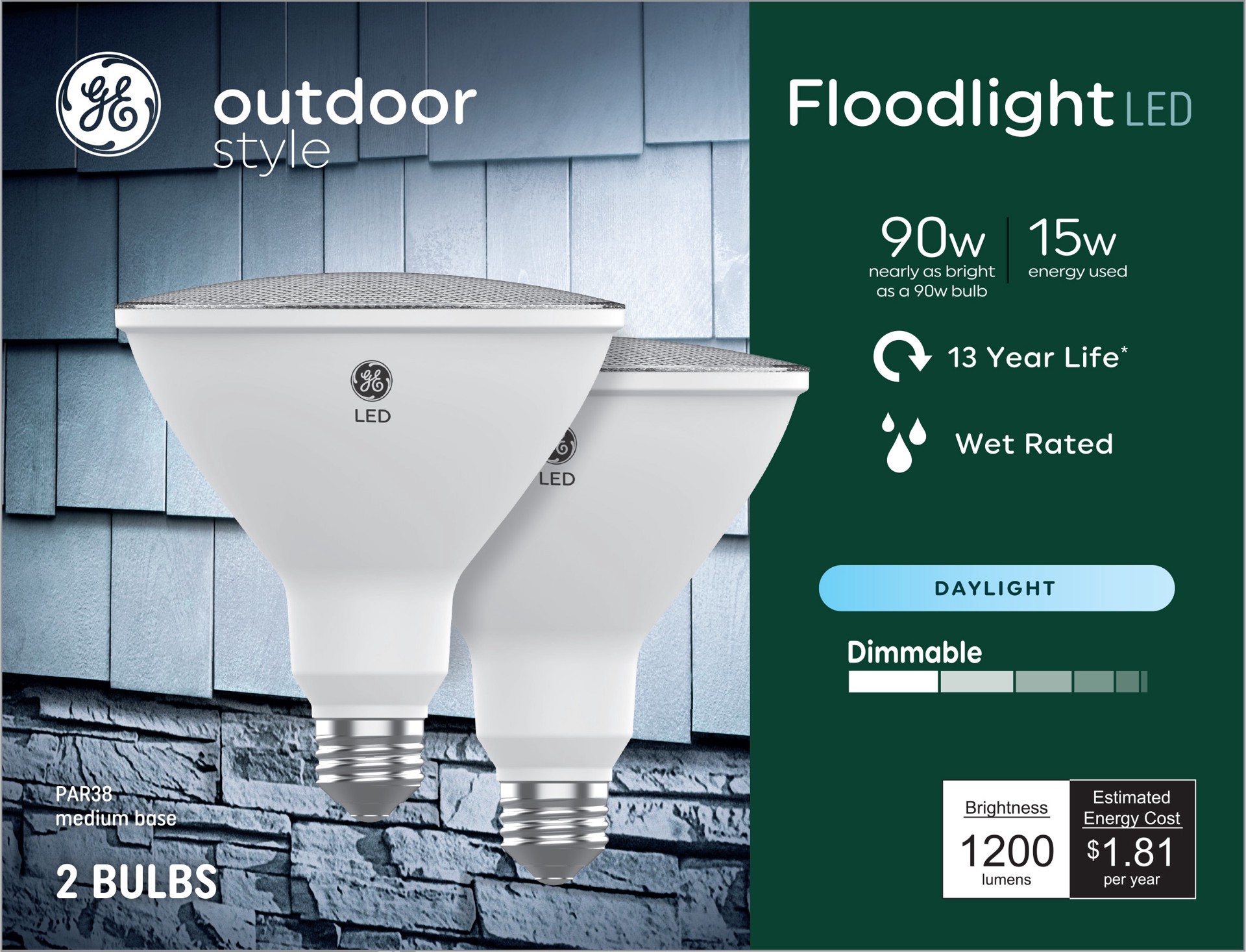 slide 1 of 6, GE Outdoor Style 90 -Watt EQ PAR38 Daylight Dimmable LED Spot Flood Light Bulb 2 -Pack, 1 ct