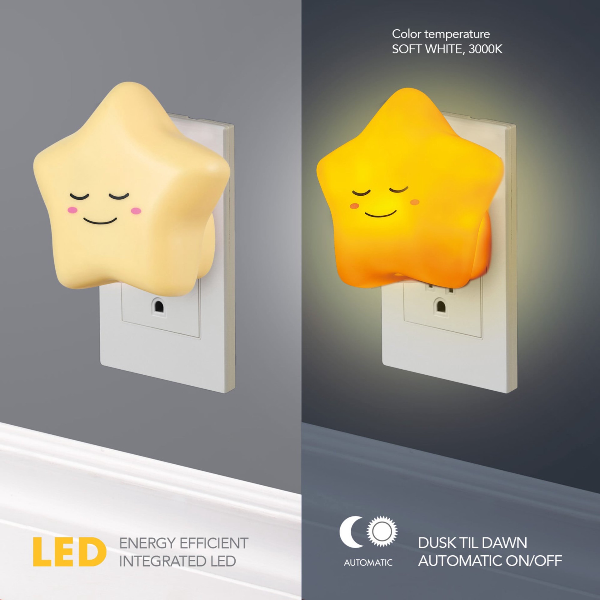 slide 3 of 6, Globe Electric Yellow LED Auto On/Off Night Light, 1 ct