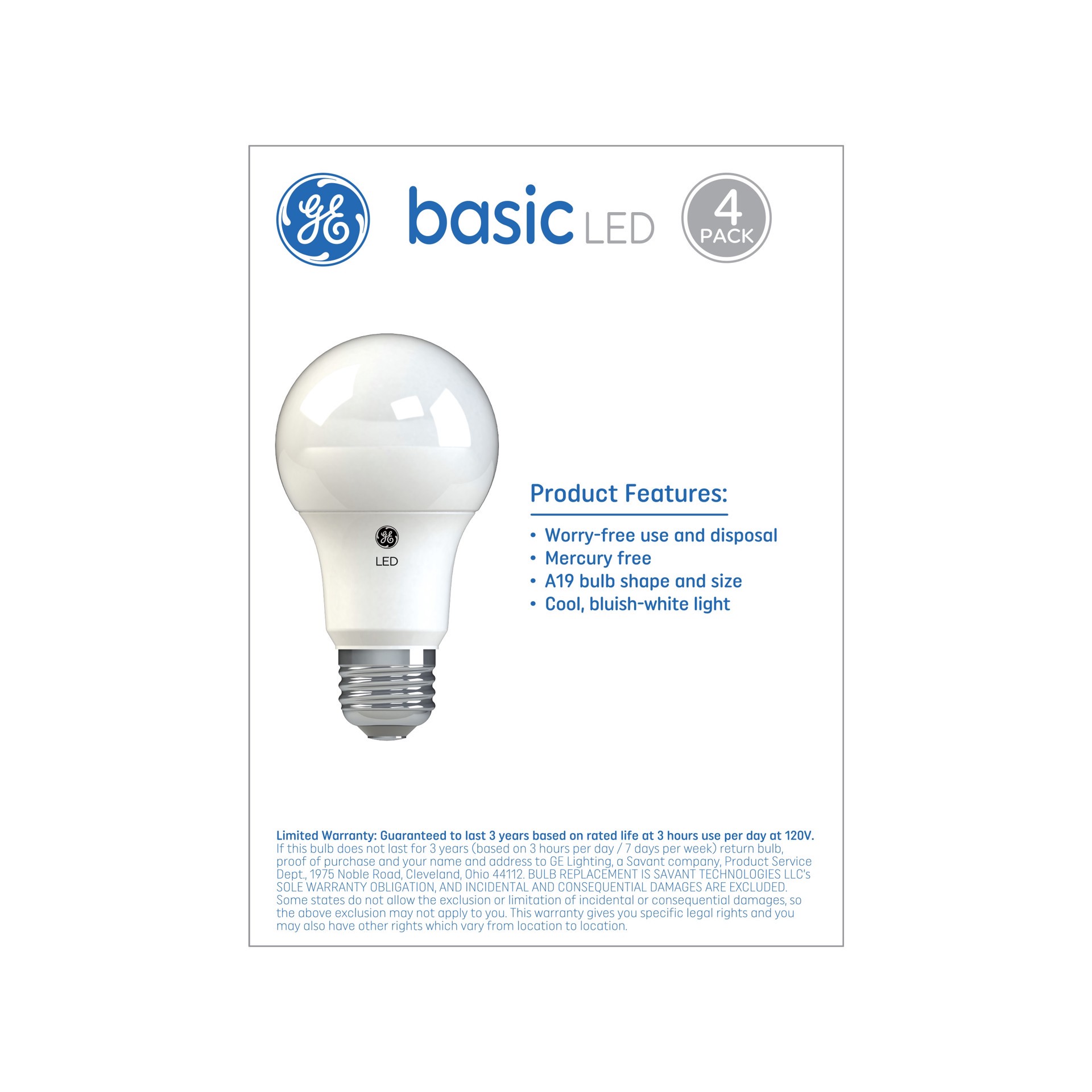 slide 4 of 6, GE 40 -Watt EQ A19 Daylight Medium base (E-26) LED General purpose Light Bulb 4 -Pack, 1 ct