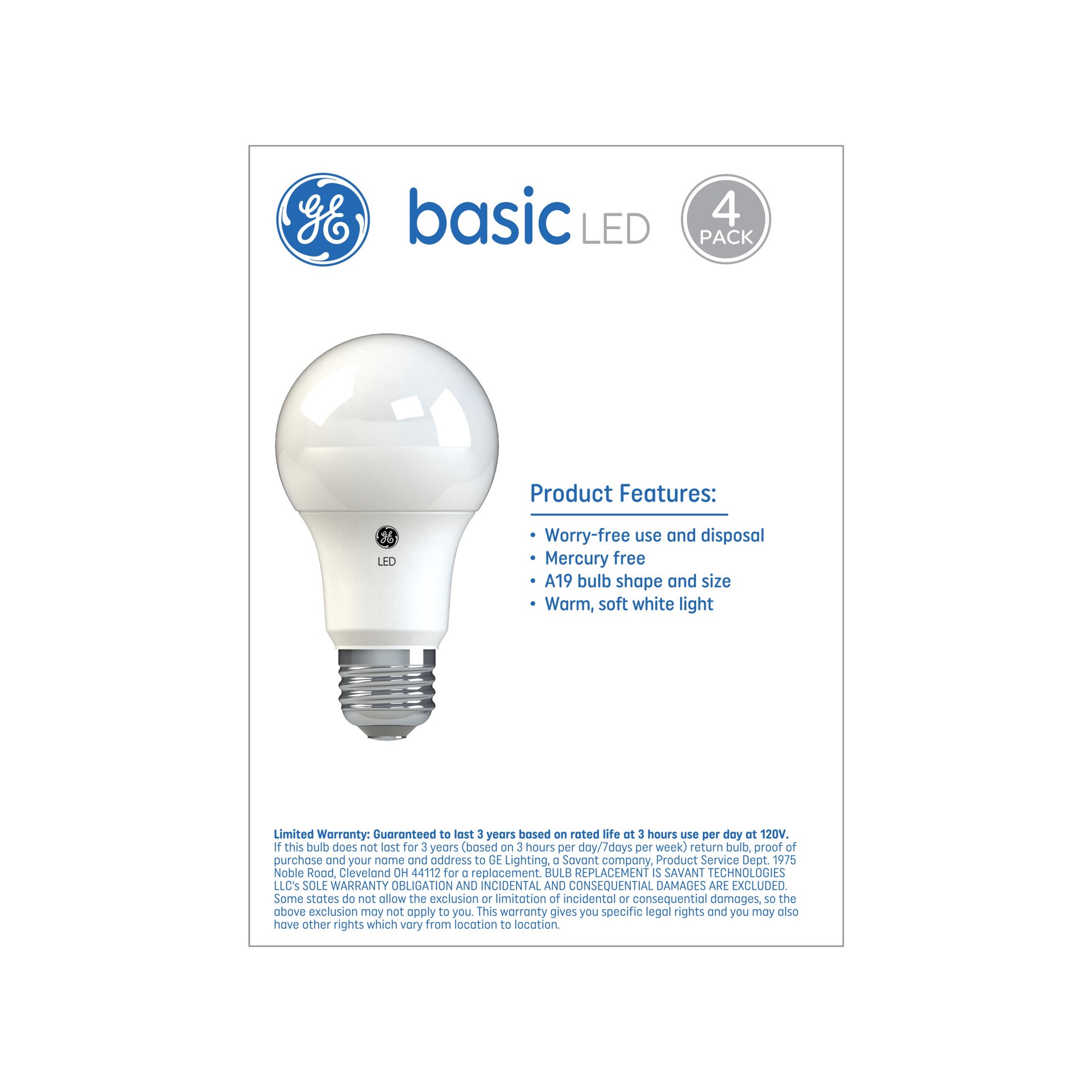 slide 4 of 6, GE 40 -Watt EQ A19 Soft white LED General purpose Light Bulb 4 -Pack, 1 ct