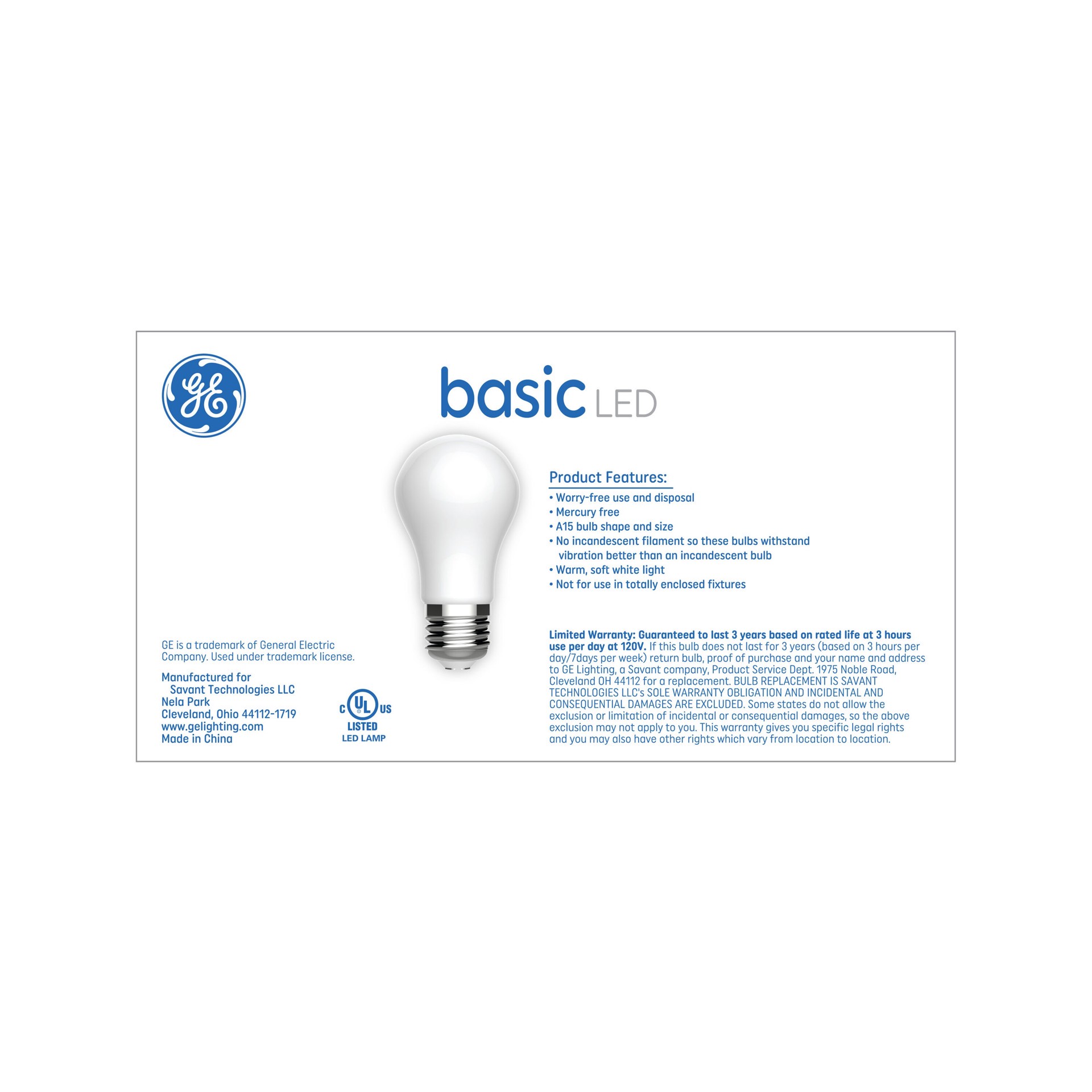 slide 4 of 6, GE 40 -Watt EQ A15 Soft white Medium base (E-26) LED General purpose Light Bulb 4 -Pack, 1 ct