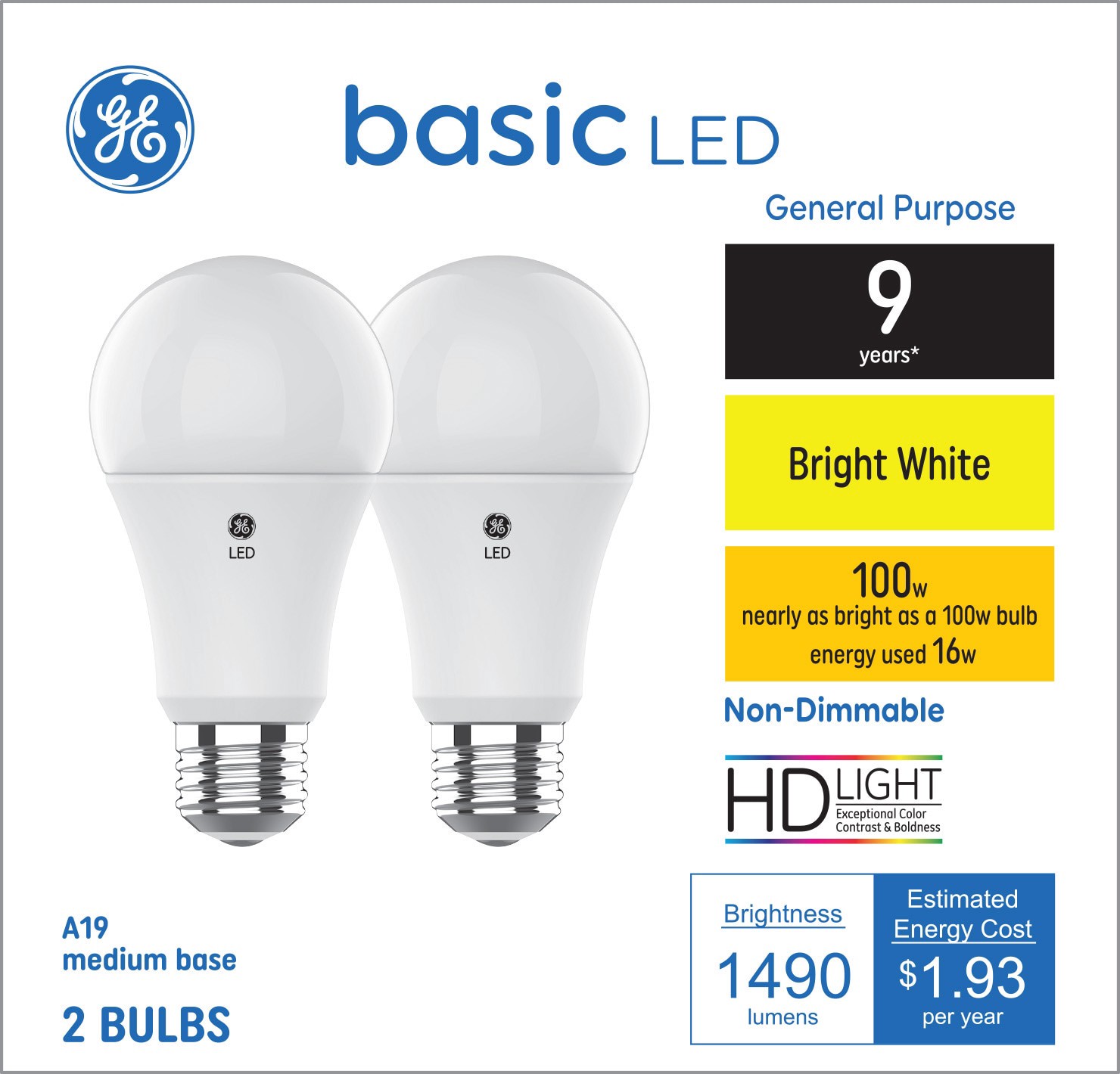 slide 1 of 6, GE Basic 100 -Watt EQ A19 Bright white LED General purpose Light Bulb 2 -Pack, 1 ct