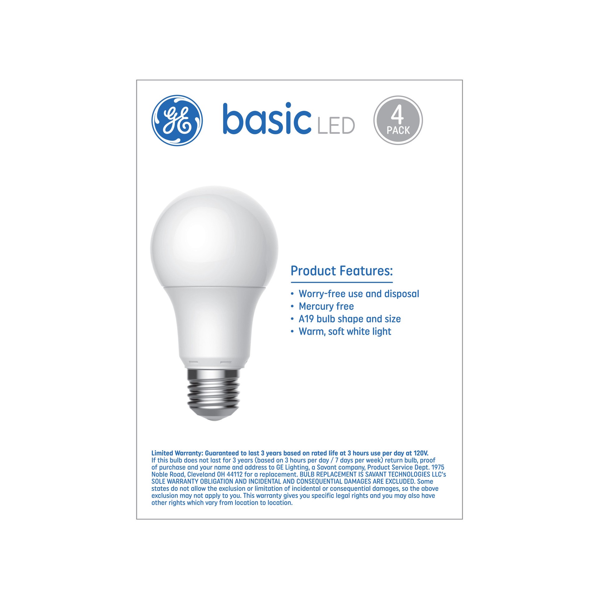 slide 4 of 6, GE 60 -Watt EQ A19 Soft white Medium base (E-26) LED General purpose Light Bulb 4 -Pack, 1 ct