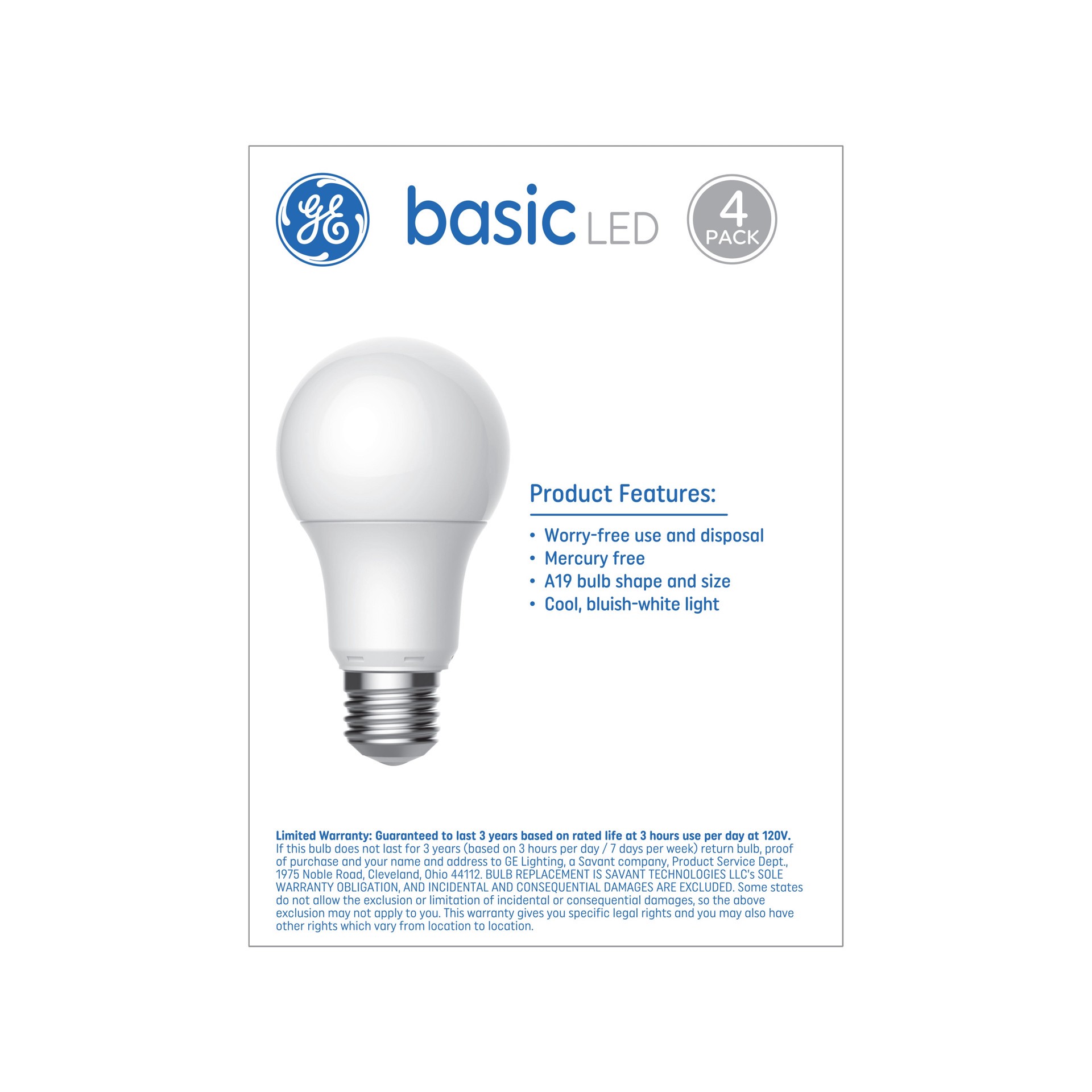 slide 4 of 6, GE 60 -Watt EQ A19 Daylight Medium base (E-26) LED General purpose Light Bulb 4 -Pack, 1 ct